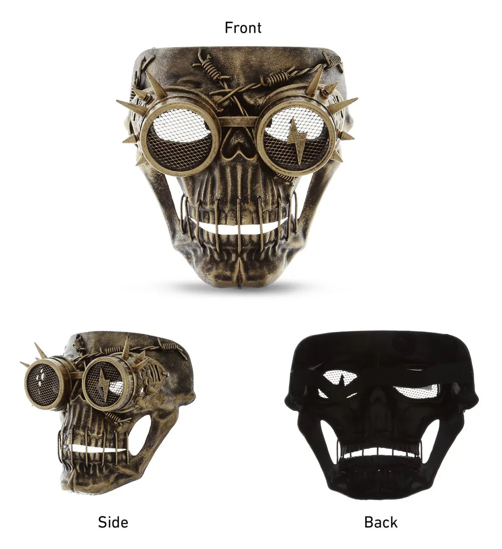 Attitude Studio Steampunk Wired Skeleton Full Face Mask Goggles Costume - Gold