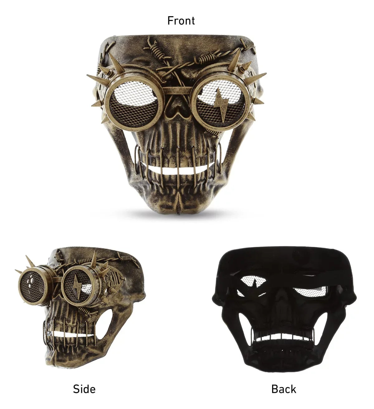 Attitude Studio Steampunk Wired Skeleton Full Face Mask Goggles Costume - Gold