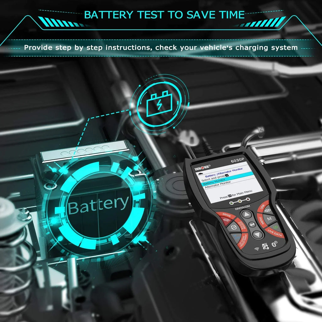 Innova 6030P Car Code Reader Scan Engine ABS Diagnostic Tool Live Data Battery Alternator Test OBD2 Scanner Automotive Scanner Car Scan Tool Read Clean Codes Turn off MILs Auto Analyzer for 12V Cars