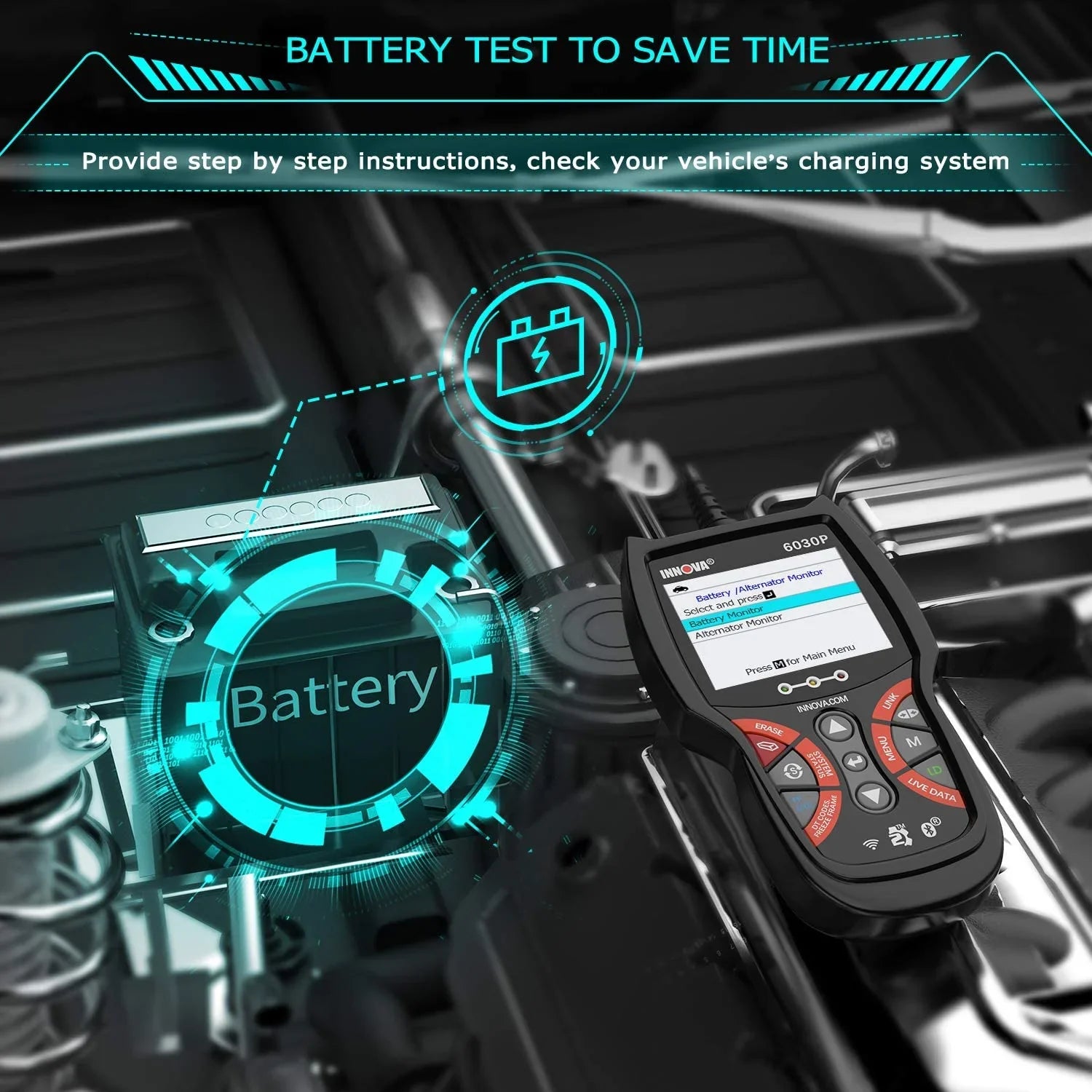 Innova 6030P Car Code Reader Scan Engine ABS Diagnostic Tool Live Data Battery Alternator Test OBD2 Scanner Automotive Scanner Car Scan Tool Read Clean Codes Turn off MILs Auto Analyzer for 12V Cars