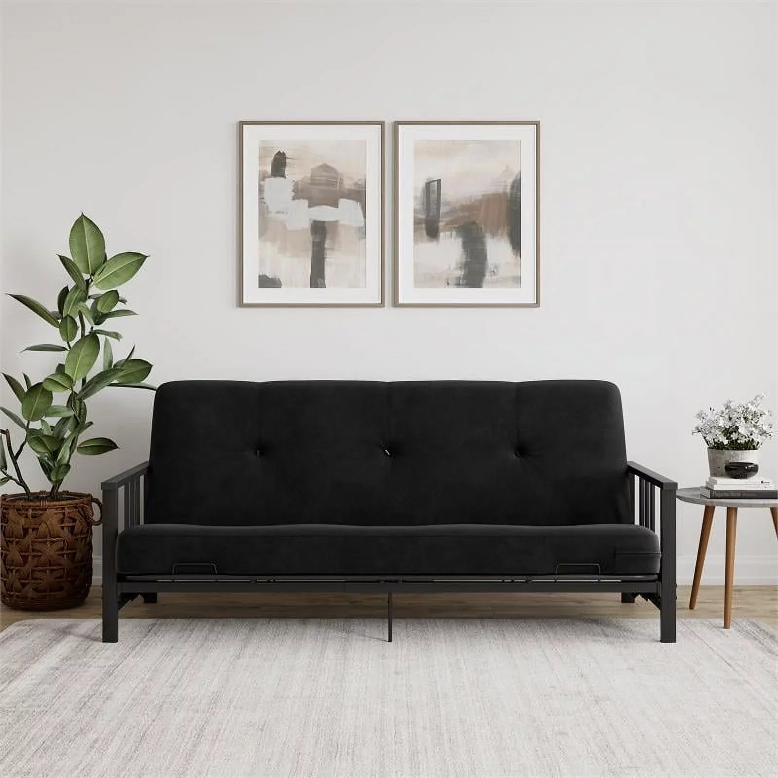 DHP Tallie Full Metal Arm Futon with 6" Thermobonded Black Microfiber Mattress