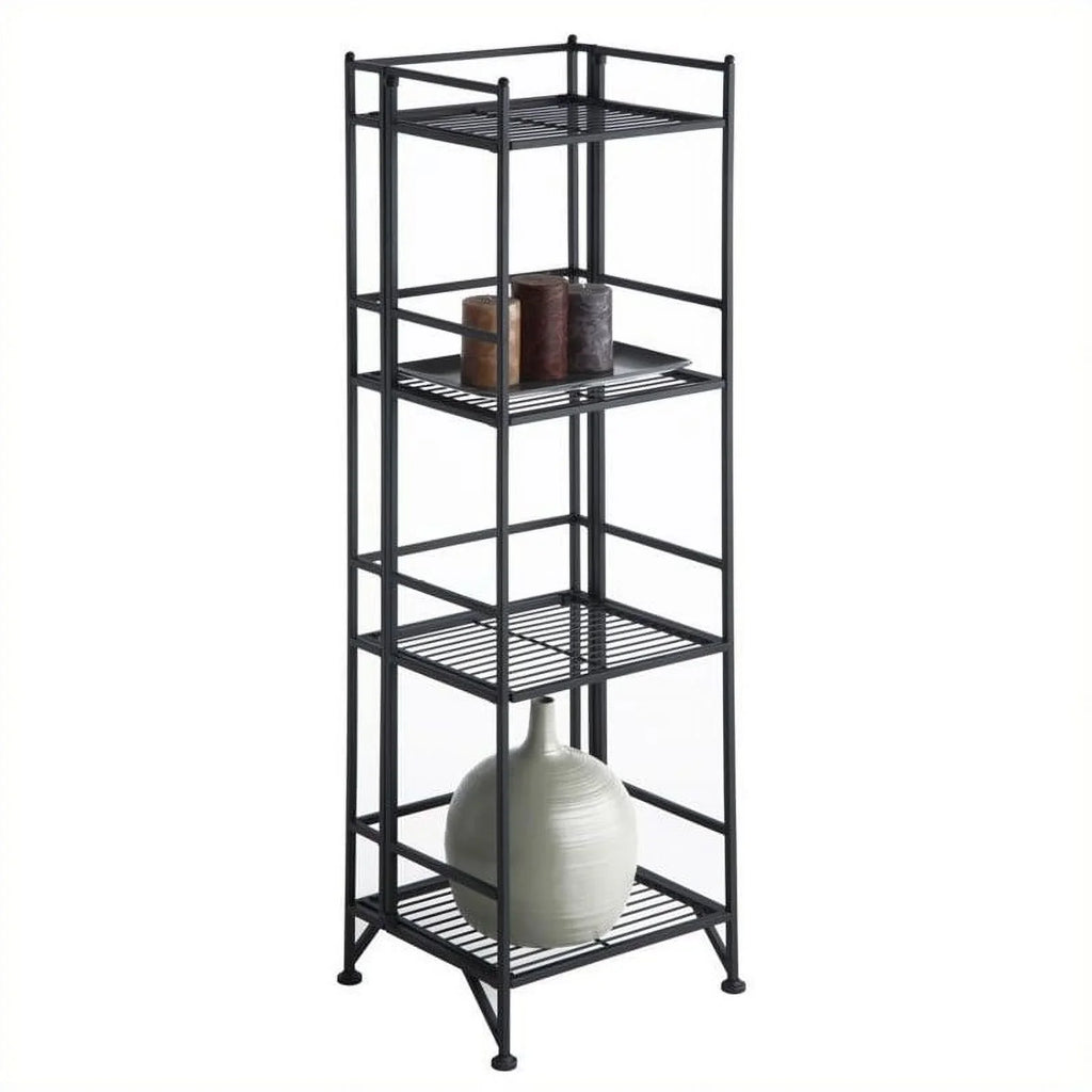 Pemberly Row Transitional Metal 4 Tier Folding Shelf Unit in Black
