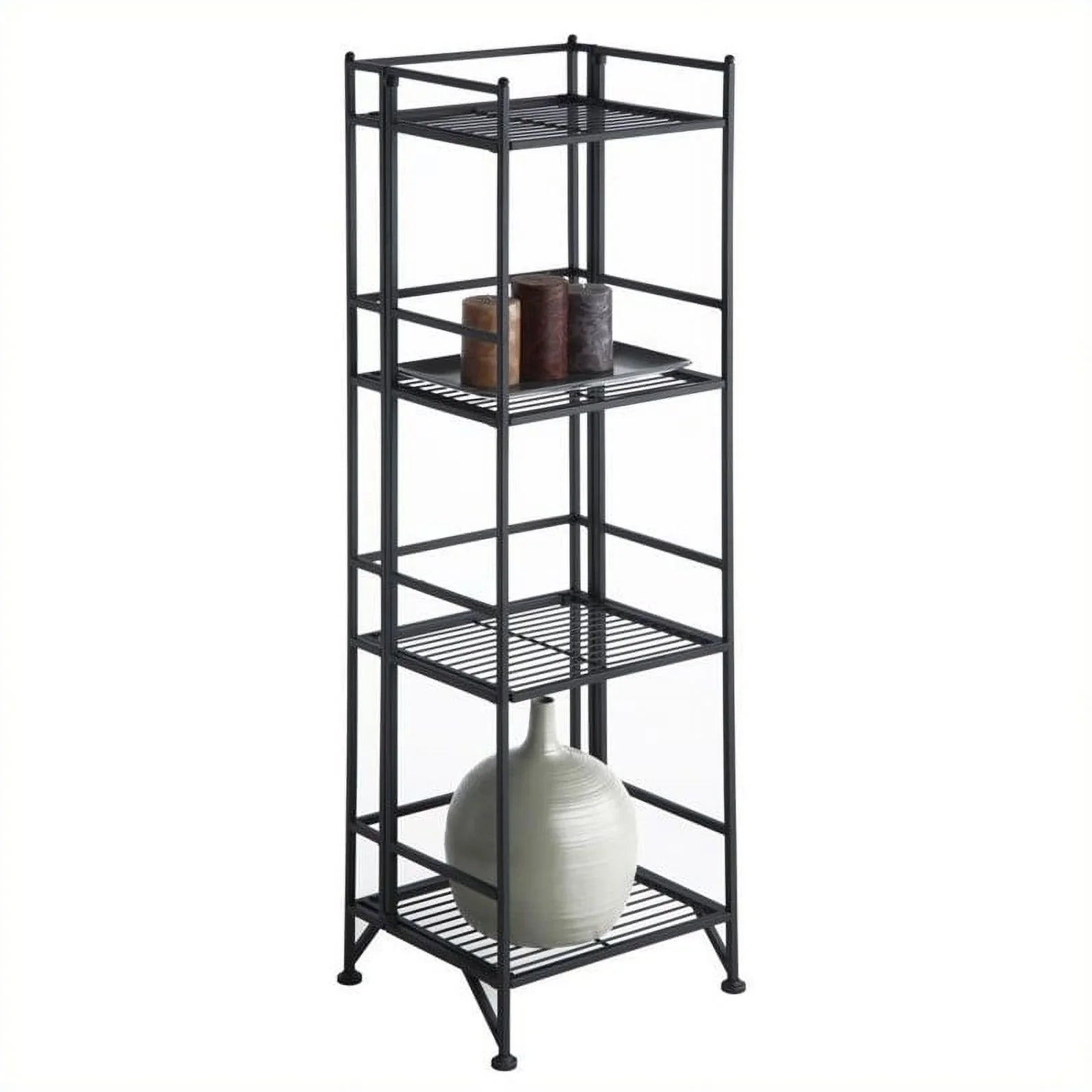 Pemberly Row Transitional Metal 4 Tier Folding Shelf Unit in Black