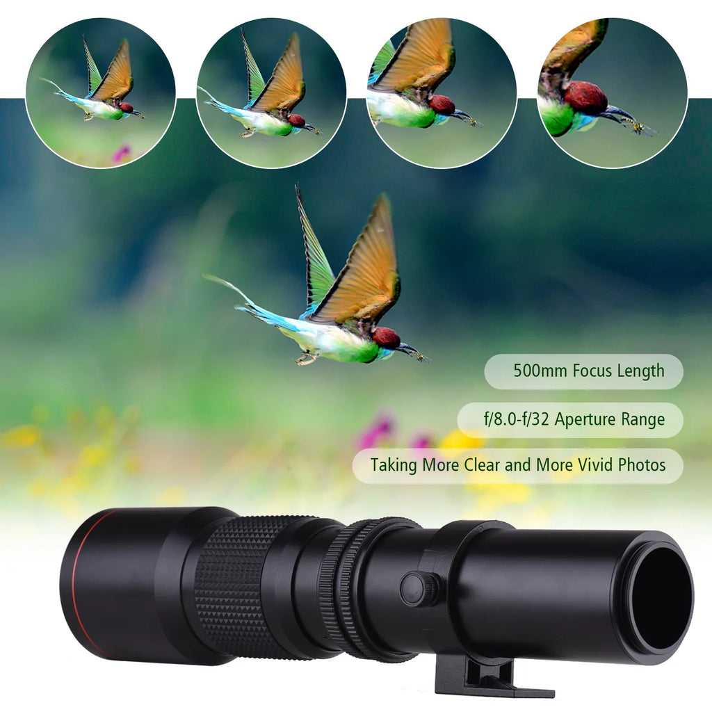 Aibecy 500mm F/8.0-32 Multi Coated Super Telephoto Lens Manual Zoom + T-Mount to NEX E-Mount Adapter Ring Kit Replacement for A9 A7 A7R A7S A5000 A6000 A6500 NEX-7 NEX-5 NEX-6 Cameras