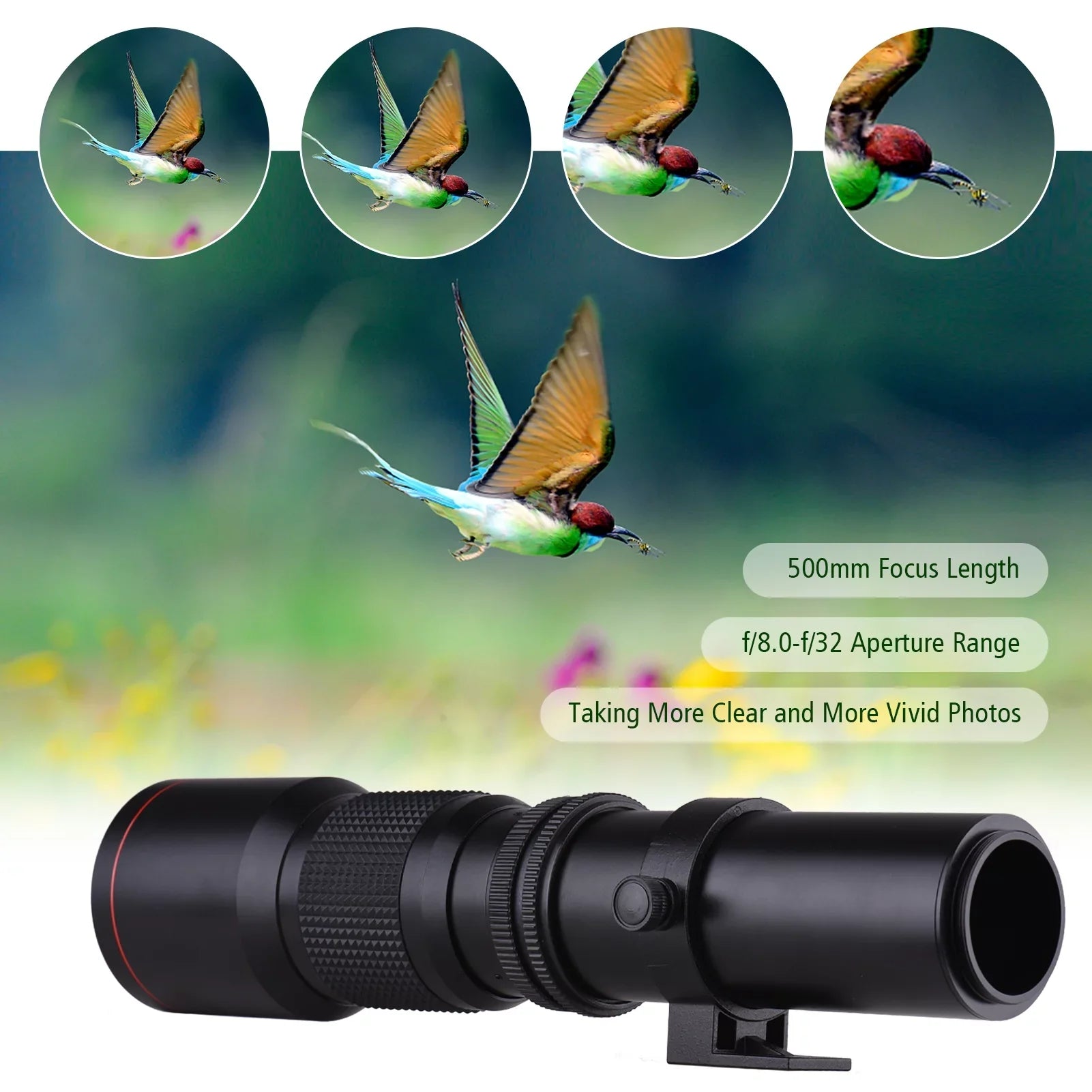 Aibecy 500mm F/8.0-32 Multi Coated Super Telephoto Lens Manual Zoom + T-Mount to NEX E-Mount Adapter Ring Kit Replacement for A9 A7 A7R A7S A5000 A6000 A6500 NEX-7 NEX-5 NEX-6 Cameras