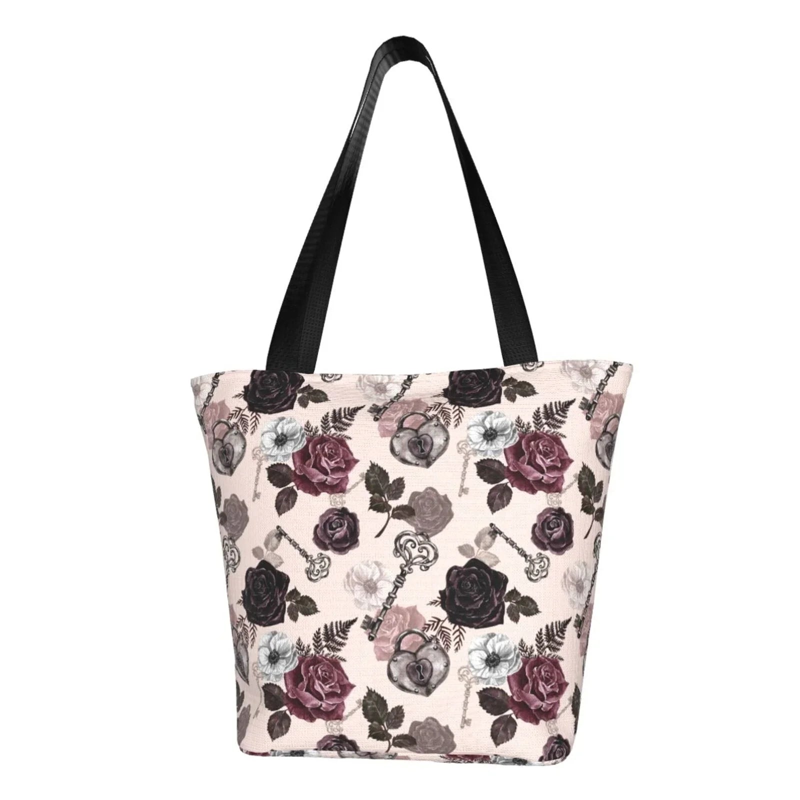 Lukts Retro Red Black Roses Tote Bag,Shoulder Bag Women'S Hobos Handbags Large Capacity Shopping Bag