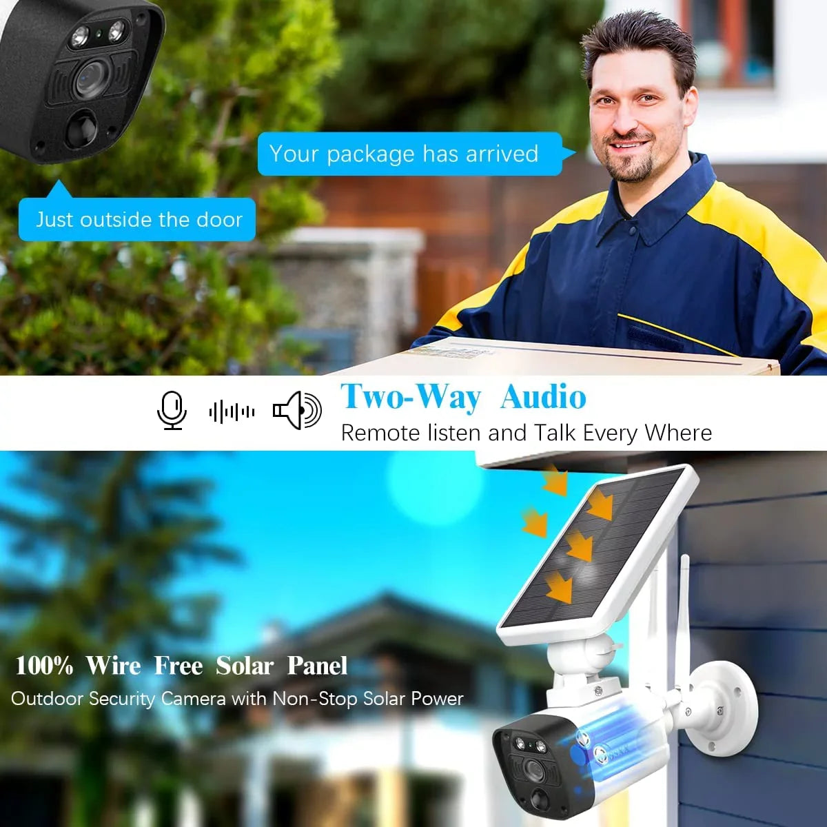{100% Wireless Solar Security Camera System}, 6pcs 2K 3.0MP solar cameras with 8-channel NVR, Wire-free Home Surveillance system, 2TB Hard Drive pre-installed by OOSSXX