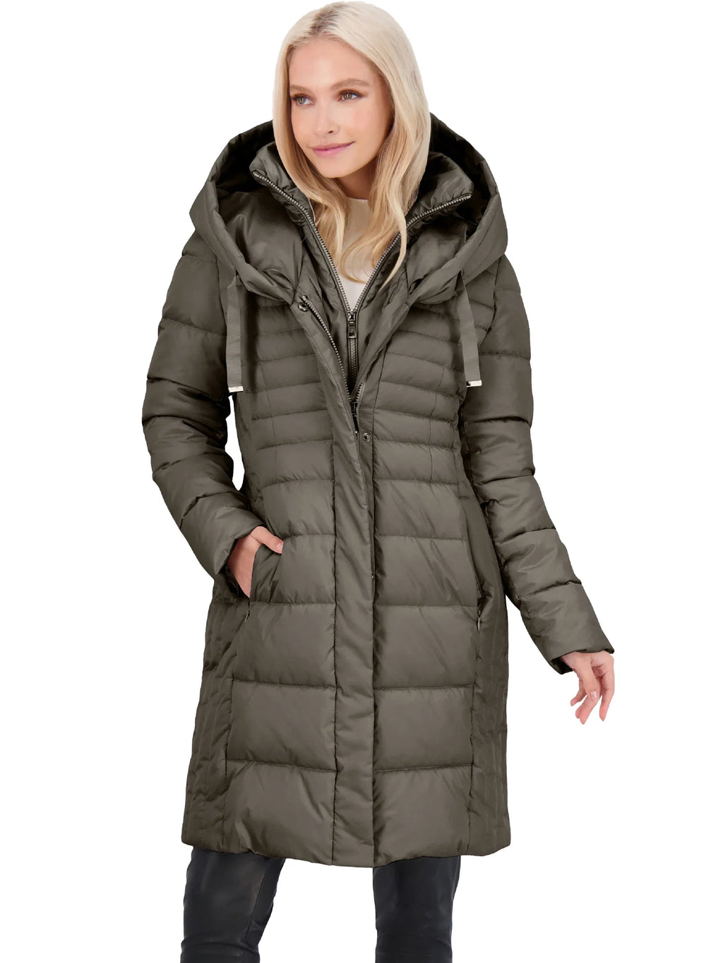 Tahari Casey Fitted Puffer Coat for Women-Quilted Winter Coat with Bib