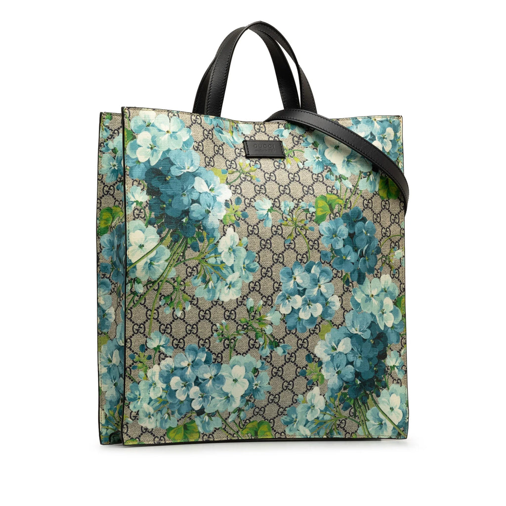 Pre-Owned Authenticated Gucci GG Supreme Blooms Convertible Soft Tote Coated Canvas Fabric Blue Satchel Unisex (Good)