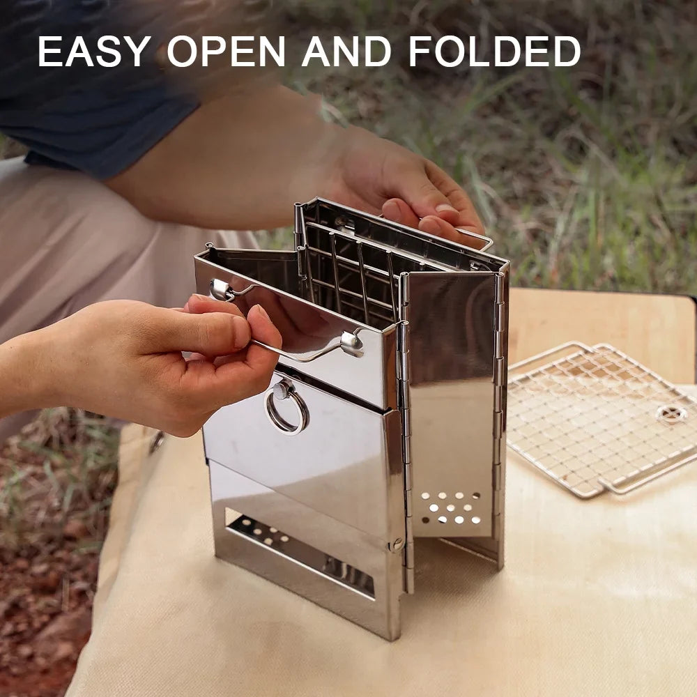 Arealer Folding Wood Burning Stove Channel Kit BBQ Grill with Carry Bag for Backpacking Hiking Camping Cooking