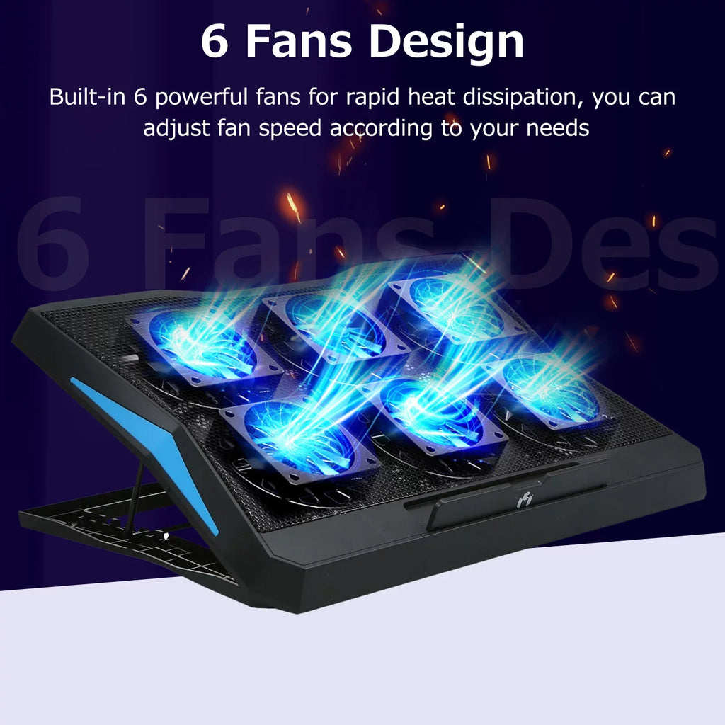 Andoer Low Noise Portable computer Cooler Stand, 6 Fans for Efficient Heat Dissipation and Comfortable Viewing Angle