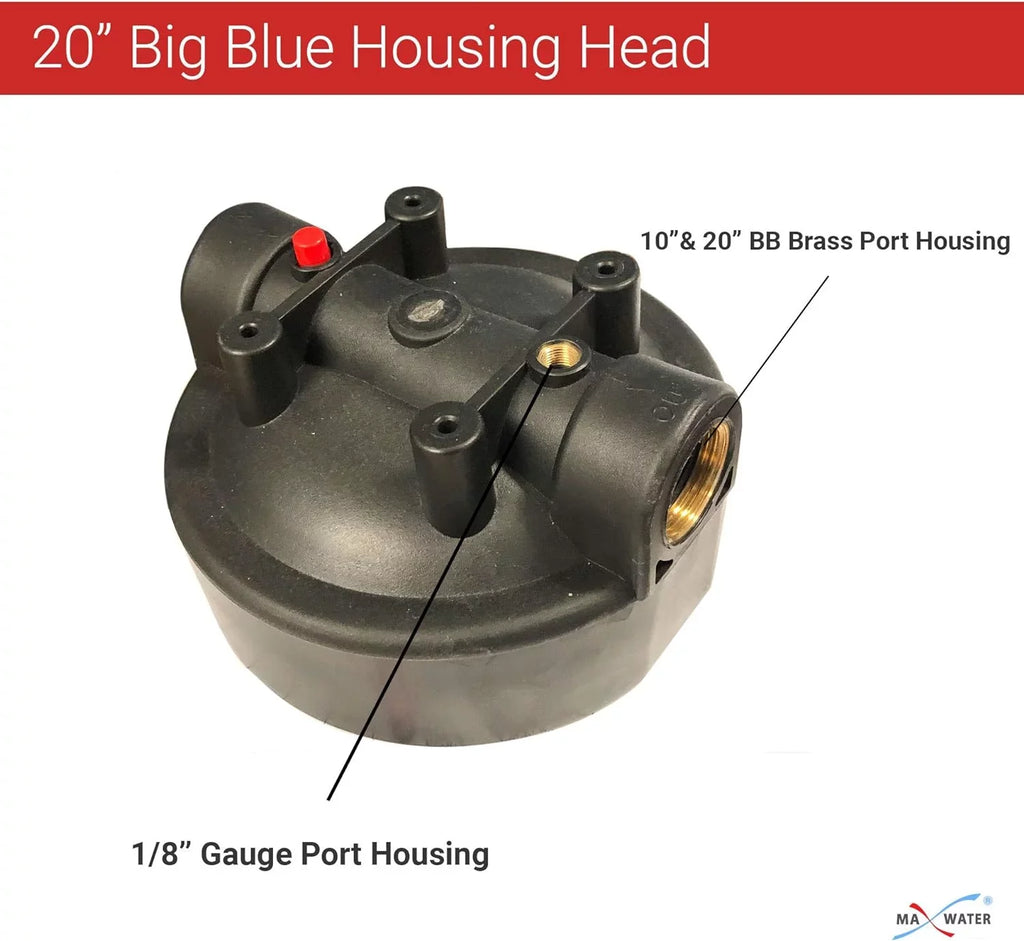 1 Pack 10" BB Blue Whole House System Filter Housing 1" NPT Brass Ports W/Pressure Release, Pressure Gauge, Wrench Bracket