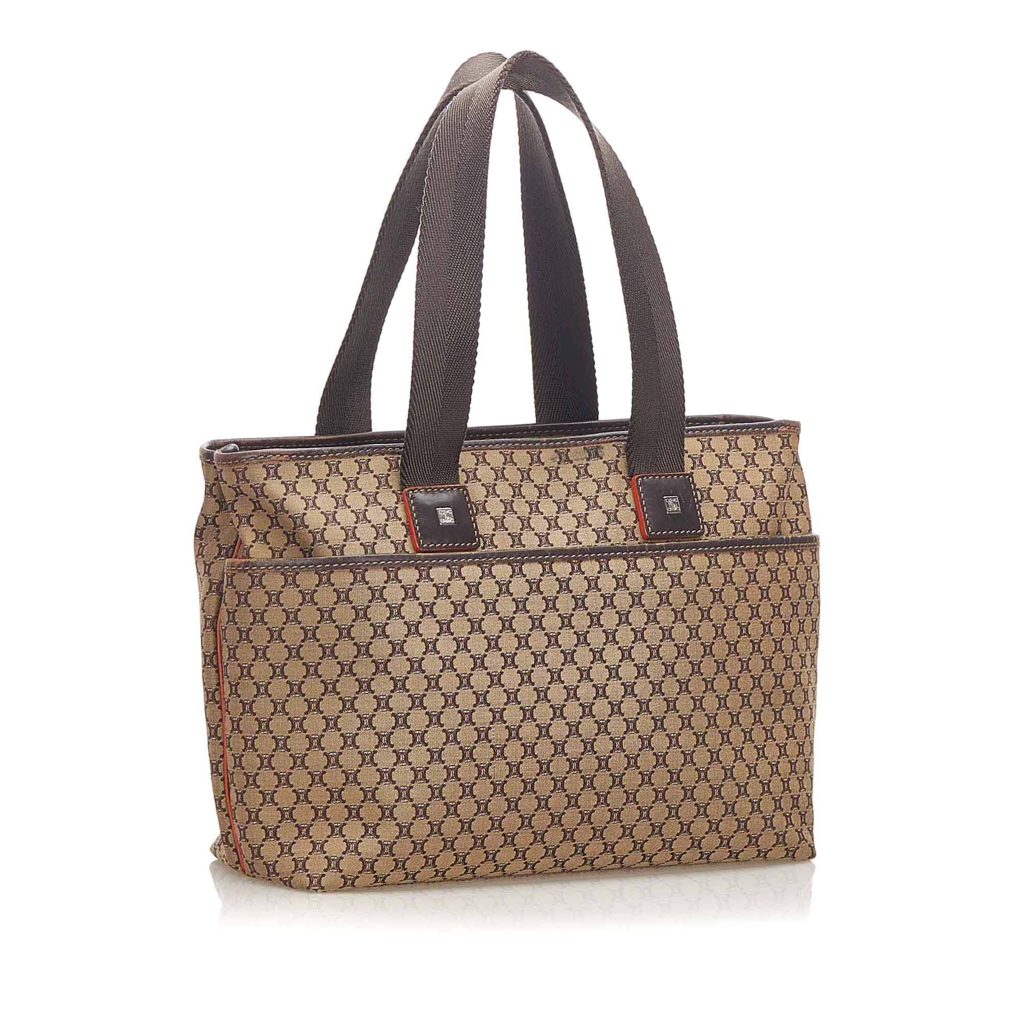 Pre-Owned Authenticated Celine Macadam Handbag Canvas Fabric Brown Top HandleBag Women (Good)