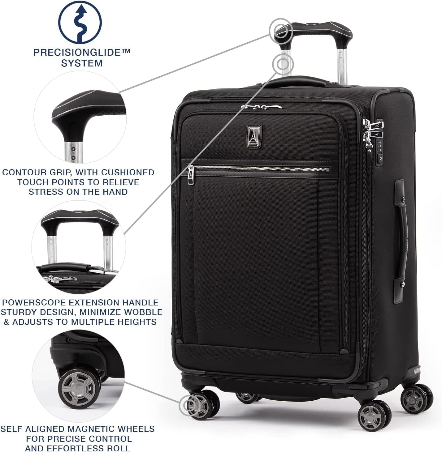 Travelpro Platinum Elite Softside Expandable Checked Luggage, 8 Wheel Spinner Suitcase, TSA Lock, Men and Women, Shadow Black, Checked Medium 25-Inch Checked-Medium 25-Inch Shadow Black