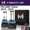 Mega Racer GMC Yukon 4 Sided H11 H9 H8 LED Headlight Bulbs 6000K Diamond White 12V 60W 10000LM GMC Yukon 2015 2016 2017 2018 2019 15 16 17 18 19 Low Beam Automotive Replacement