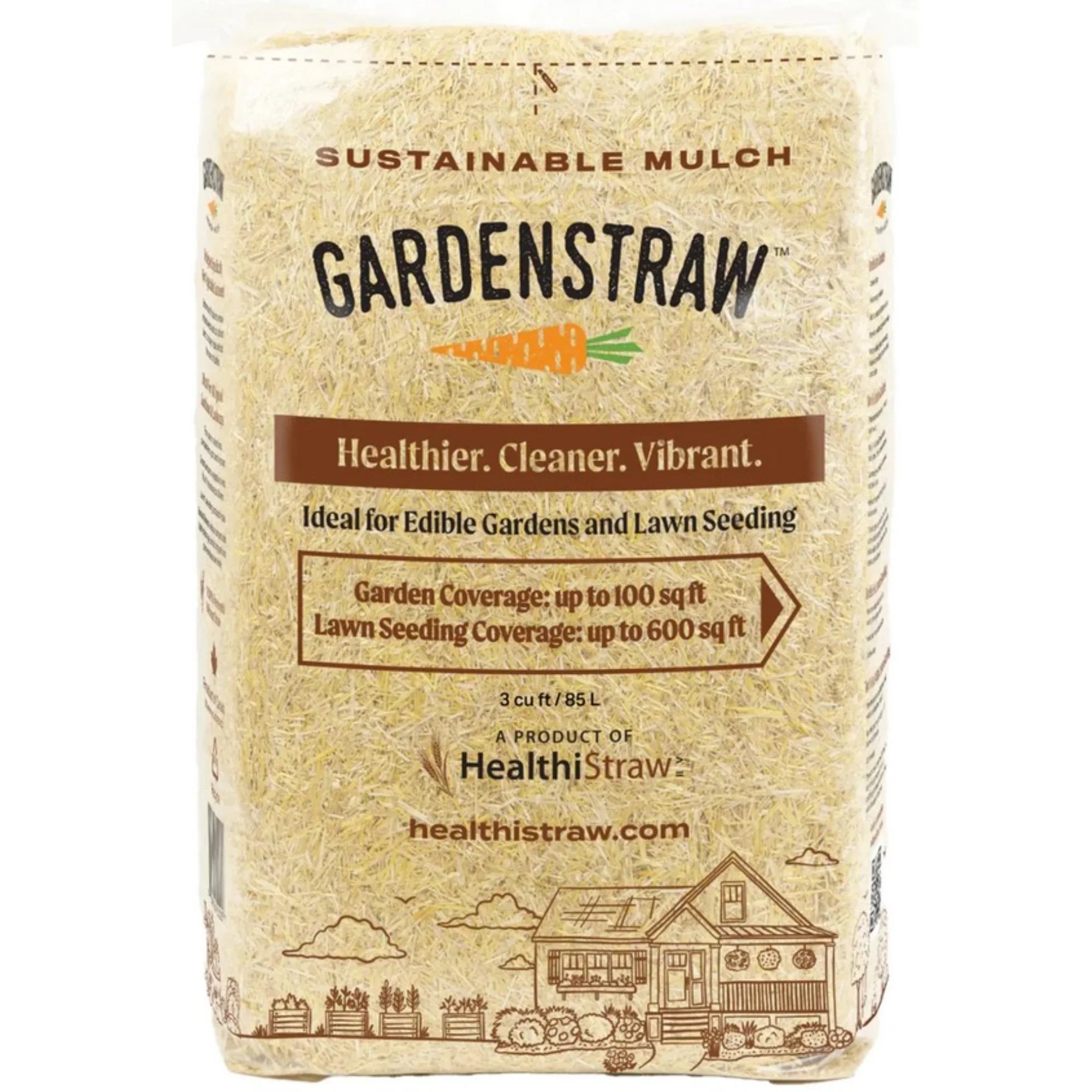 HealthiStraw GardenStraw Clean Premium Straw Mulch for Gardening, Lawn Seeding and Composting, 3 Cu Ft (Garden Coverage 100 sq ft)
