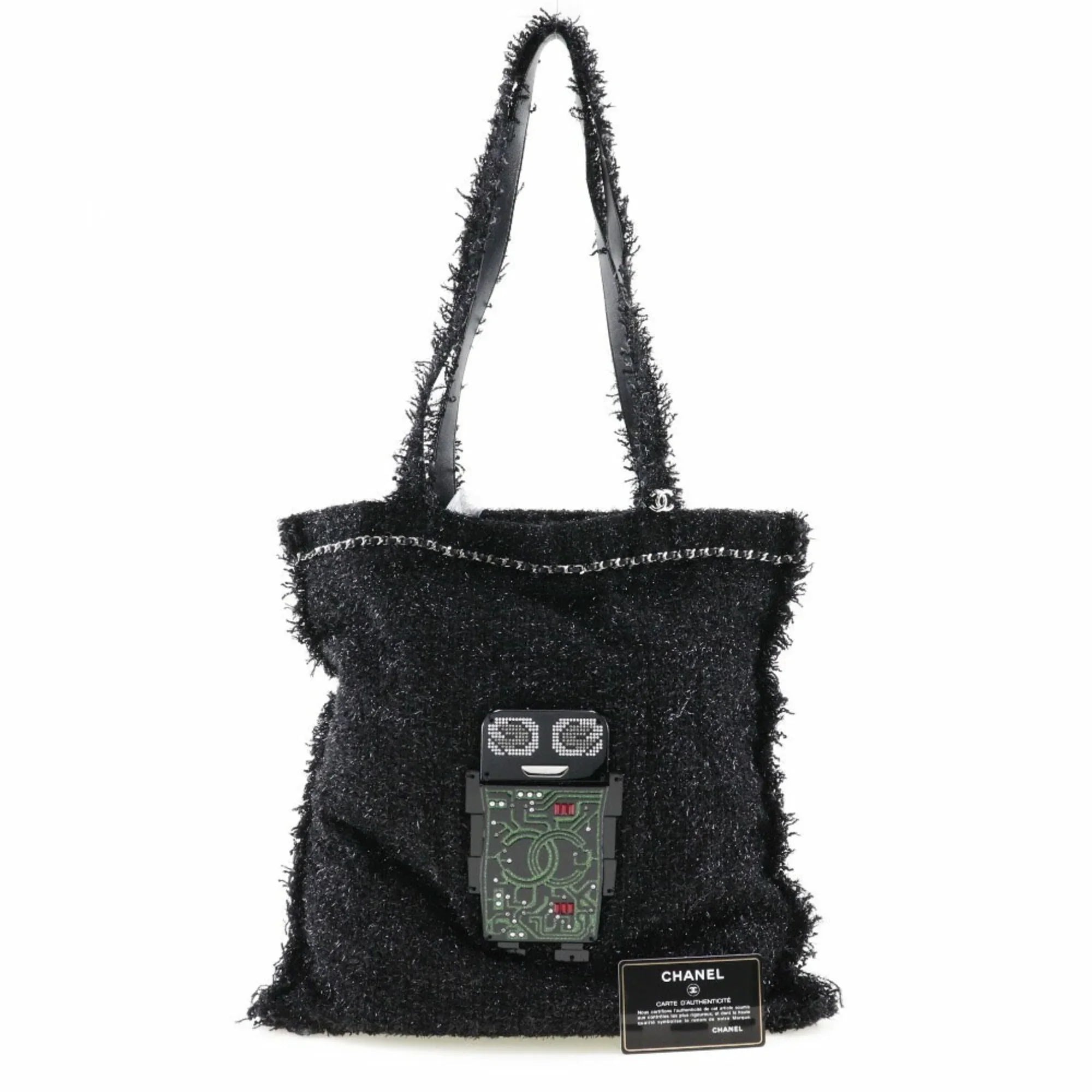 Pre-Owned CHANEL Chanel Robot Tote Bag Cocomark A94646 Tweed Black/Silver Hardware Unisex (Good)