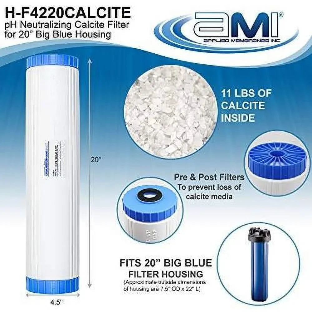 INC Ph Neutralization Liquid Filter Cartridge | Calcite Filter To Raise Alkalinity Of Low Ph Fluid | 4.5"X20" Filter Fits 20” Filter Housing | H-F4220CALCITE (4.5" X 20")