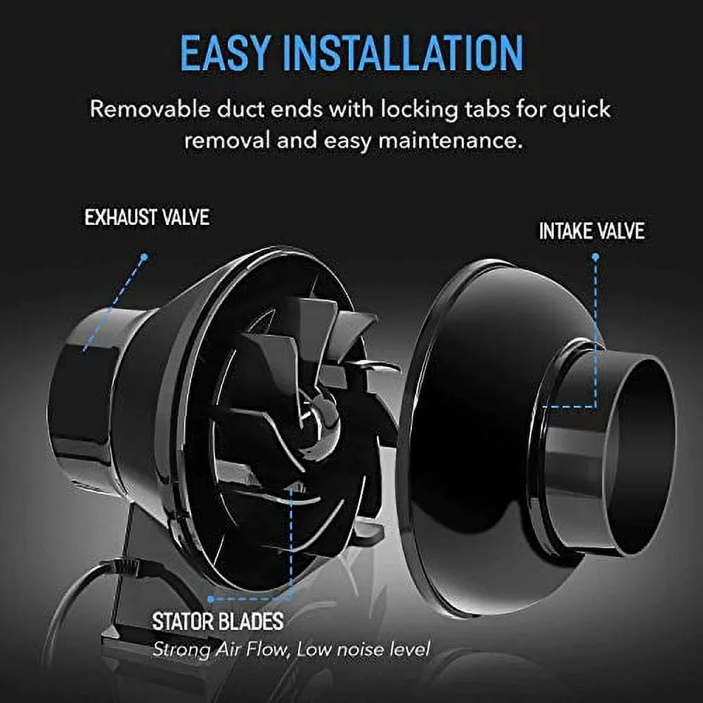 iPower 4 Inch 195 CFM Inline Fan Circulation Vent Blower, Air Carbon Filter, 8 Feet Ducting, Speed Controller, 1-Pair Rope Combo for Grow Tent Ventilation and Temperature Humidity Monitor, Low noise