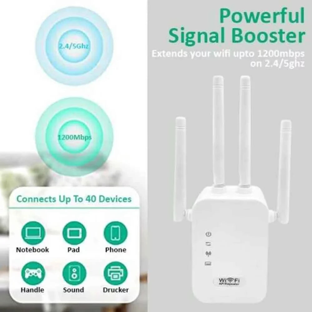 NIFFPD WiFi Extender, WiFi Booster, WiFi Repeater，Wifi Extenders signal Booster for Home Internet Booster 1200Mbps Dual Band (5G / 2.4 GHz) Up to 8,574sq.ft White