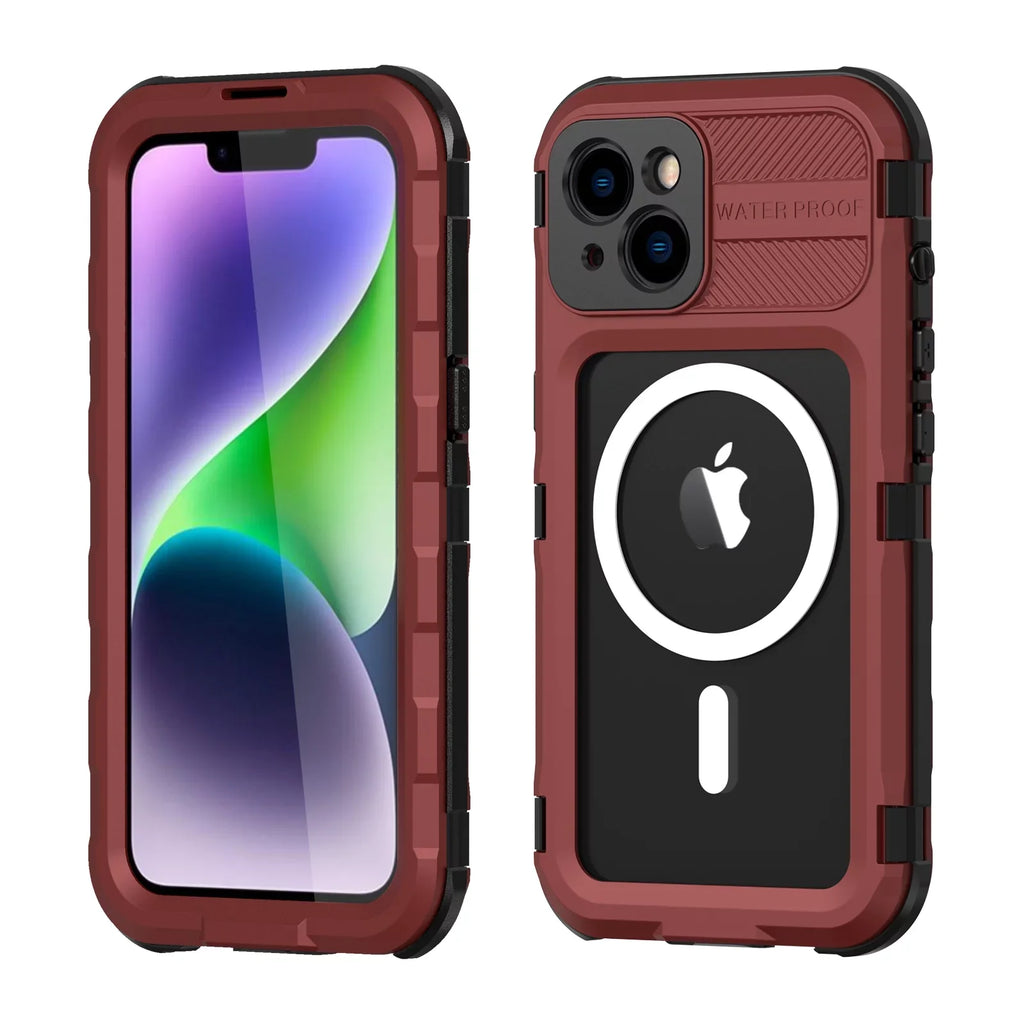 for iPhone 14 Plus Case Liquid Shockproof Dustproof Full-Body Sturdy with Camera Lens Protection and Built-in Monitor Fluid Full Sealed Cover for iPhone 14 Plus, Red