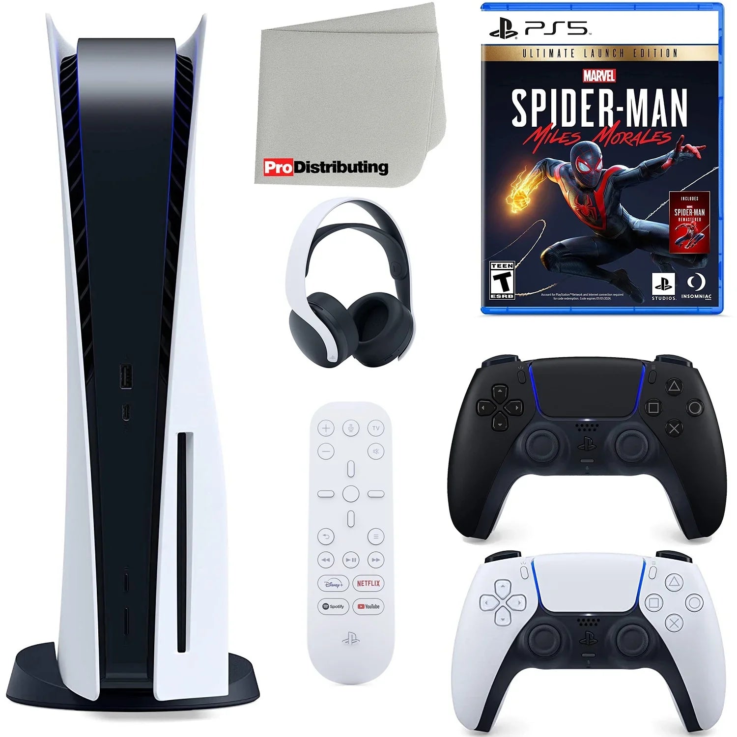 Playstation 5 Disc Version ( PS5 Disc) with Midnight Black Extra Controller, Headset, Media Remote, Spider-Man: Miles Morales Ultimate Launch Edition and Microfiber Cleaning Cloth Bundle