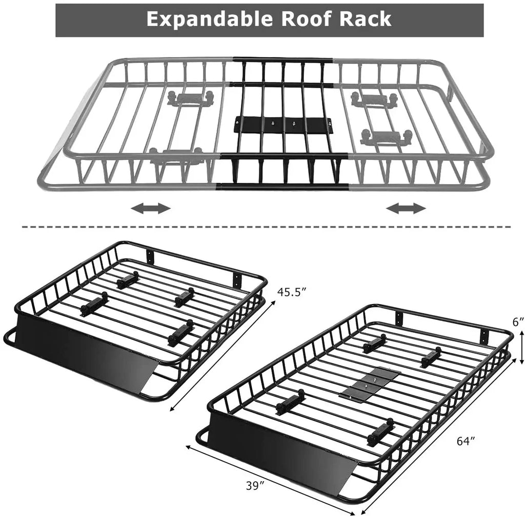 64" x 39”x 6” Roof Rack Cargo Basket with Extension, Universal Rooftop Cargo Carrier with 150lb Capacity, Car Top Luggage Holder Carrier for SUV, Truck