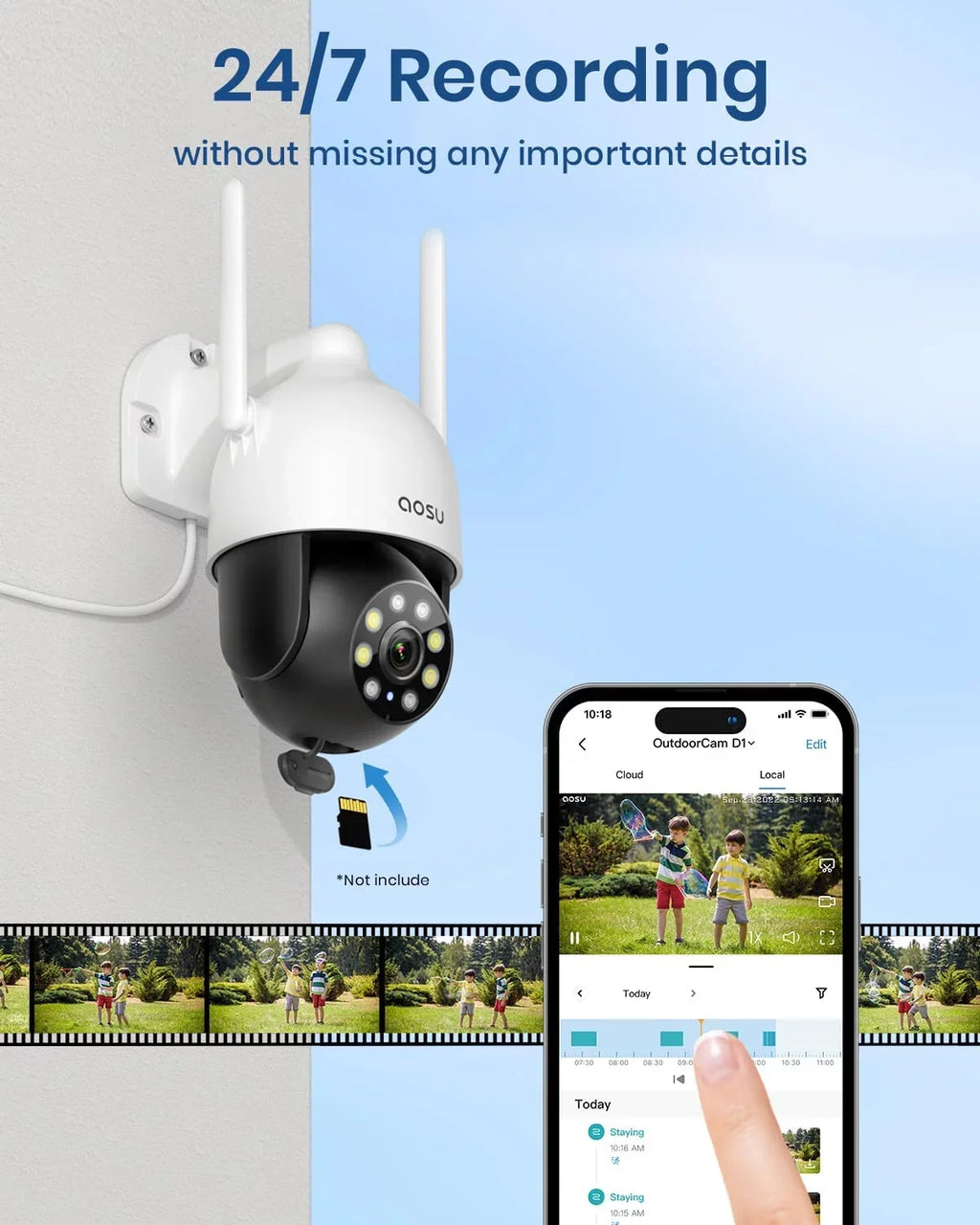 AOSU Security Camera, 2K Outdoor Camera Color Night Vision , IP66 Fluid WiFi Camera for Home Security , 360° View Surveillance Camera with PIR Motion Sensor, 2 Way Audio