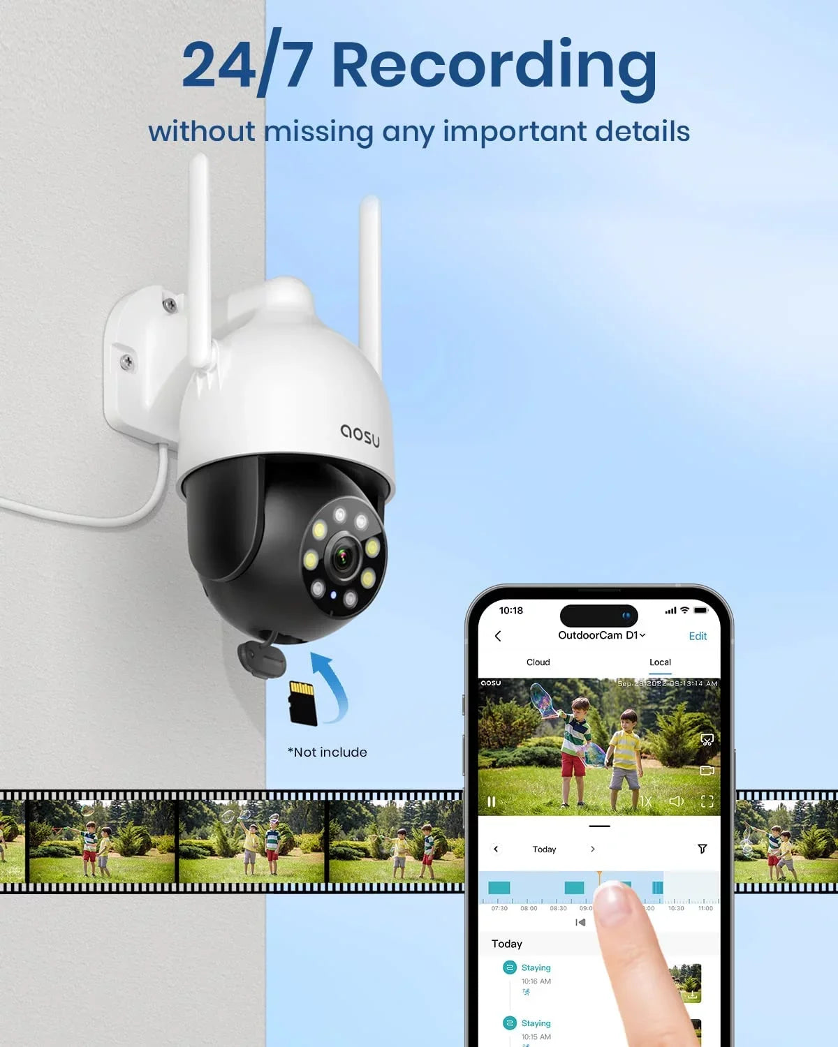 AOSU Security Camera, 2K Outdoor Camera Color Night Vision , IP66 Fluid WiFi Camera for Home Security , 360° View Surveillance Camera with PIR Motion Sensor, 2 Way Audio