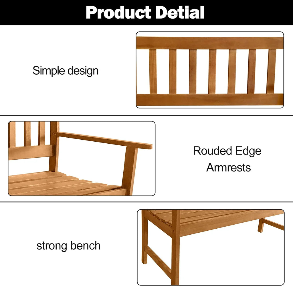Outdoor Patio Bench Wood Garden Bench Park Bench Acacia Wood for Pool Beach Backyard Balcony Porch Deck Garden Wooden Furniture Outdoor Wood Bench (Natural)