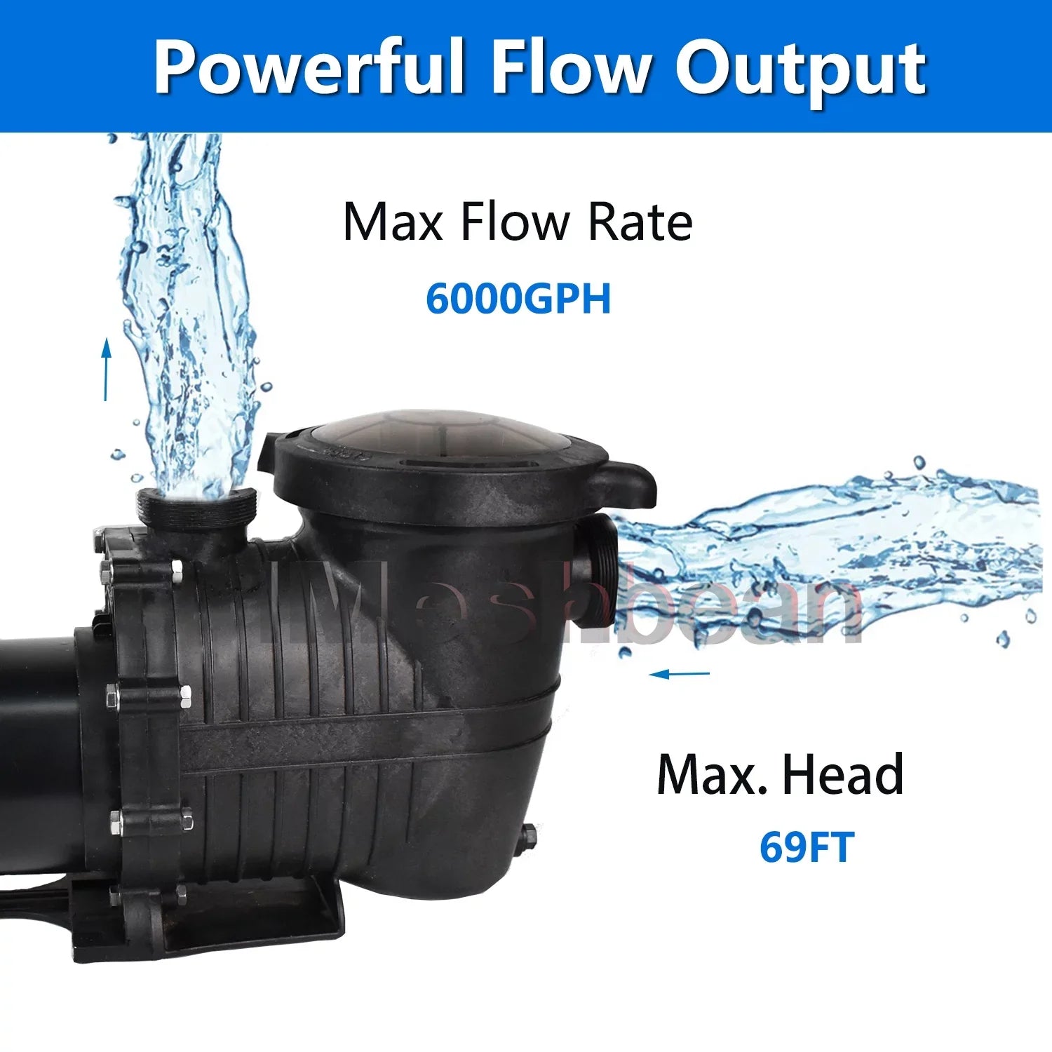 iMeshbean In-ground Swimming Pool Pump, 1.5HP Motor 110V-230V, 6000GPH, Head Max 69FT, for Above Ground Swimming Pool and Inground Pool Liquid Circulation, w/ Strainer Basket