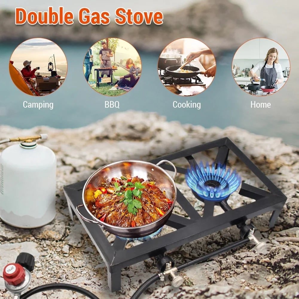 Tomshine Propane Gas Double Cast Iron Stove for Patio Camping BBQ Cooking (Standard), Efficient Furnace for Cooking Enthusiasts