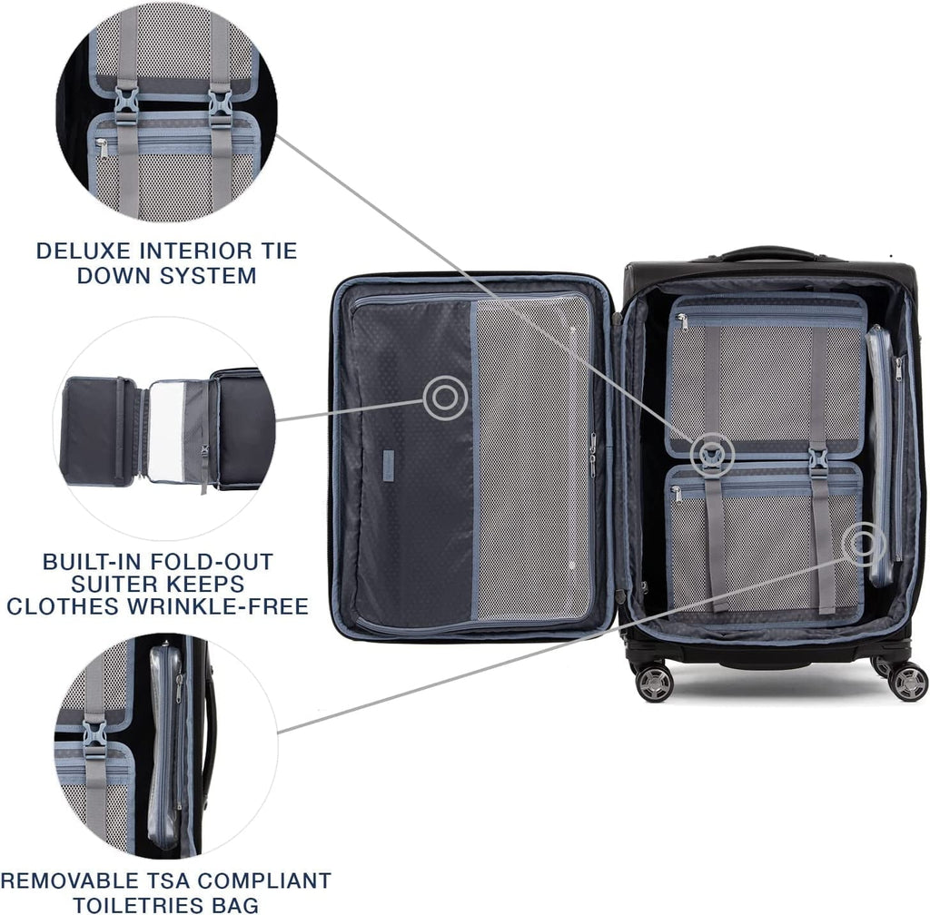 Travelpro Platinum Elite Softside Expandable Checked Luggage, 8 Wheel Spinner Suitcase, TSA Lock, Men and Women, Shadow Black, Checked Medium 25-Inch Checked-Medium 25-Inch Shadow Black