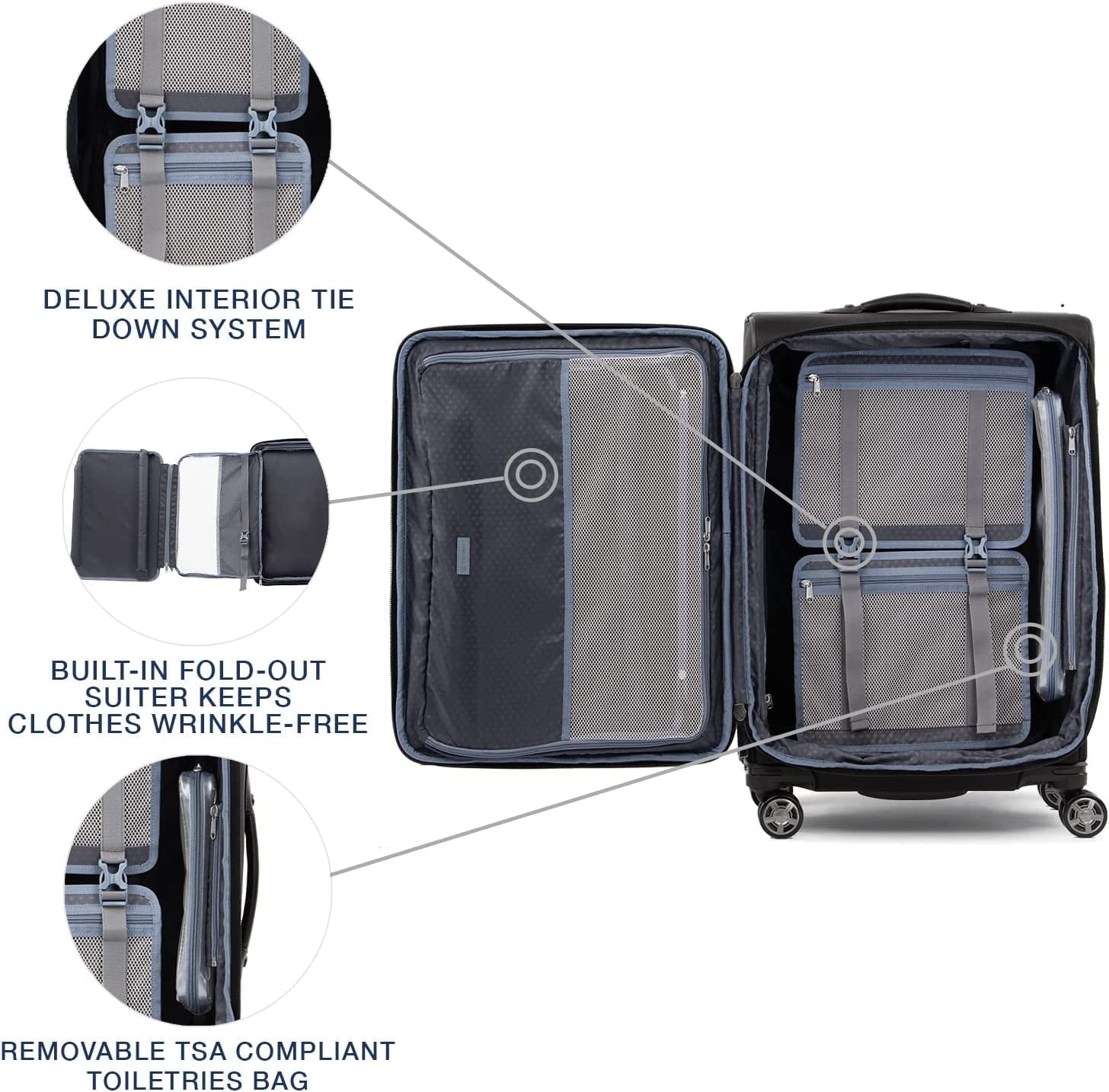 Travelpro Platinum Elite Softside Expandable Checked Luggage, 8 Wheel Spinner Suitcase, TSA Lock, Men and Women, Shadow Black, Checked Medium 25-Inch Checked-Medium 25-Inch Shadow Black