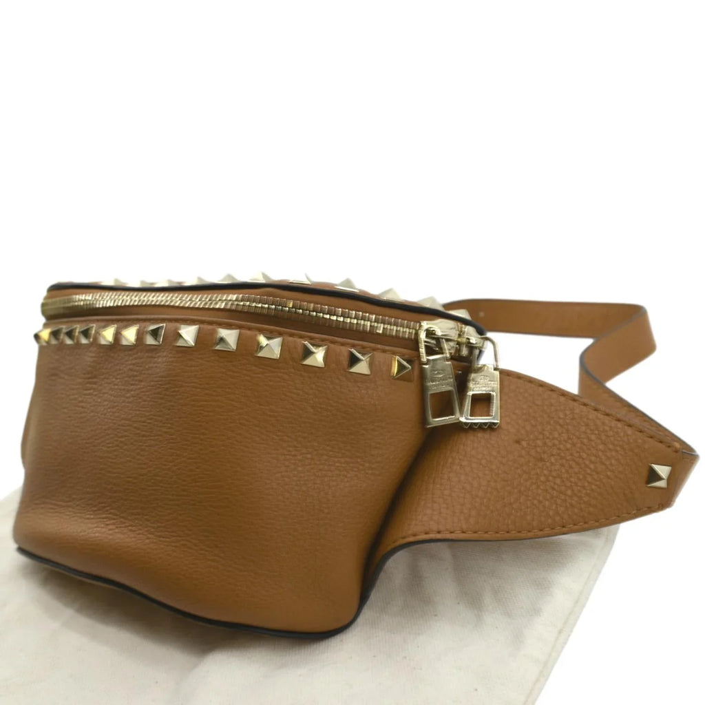 Pre-Loved VALENTINO Spike Leather Belt Bag Camel