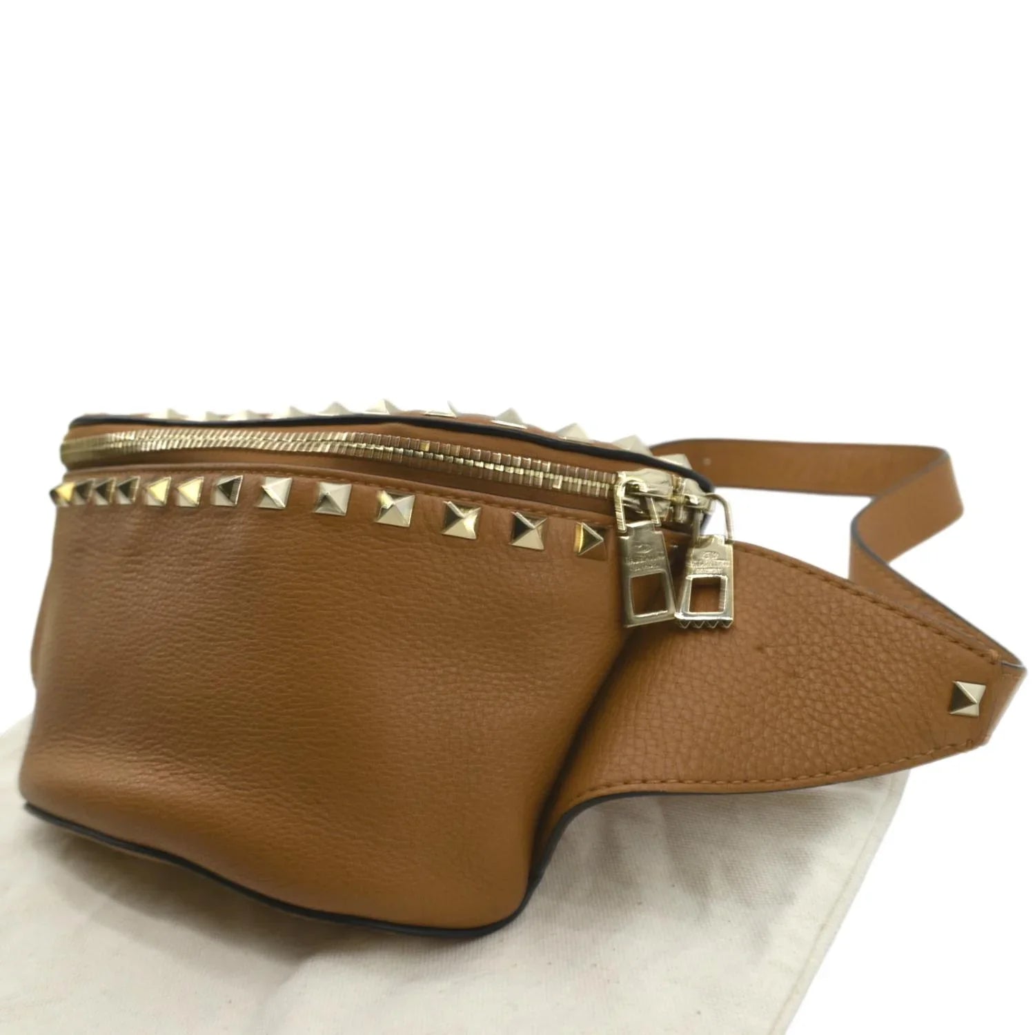 Pre-Loved VALENTINO Spike Leather Belt Bag Camel