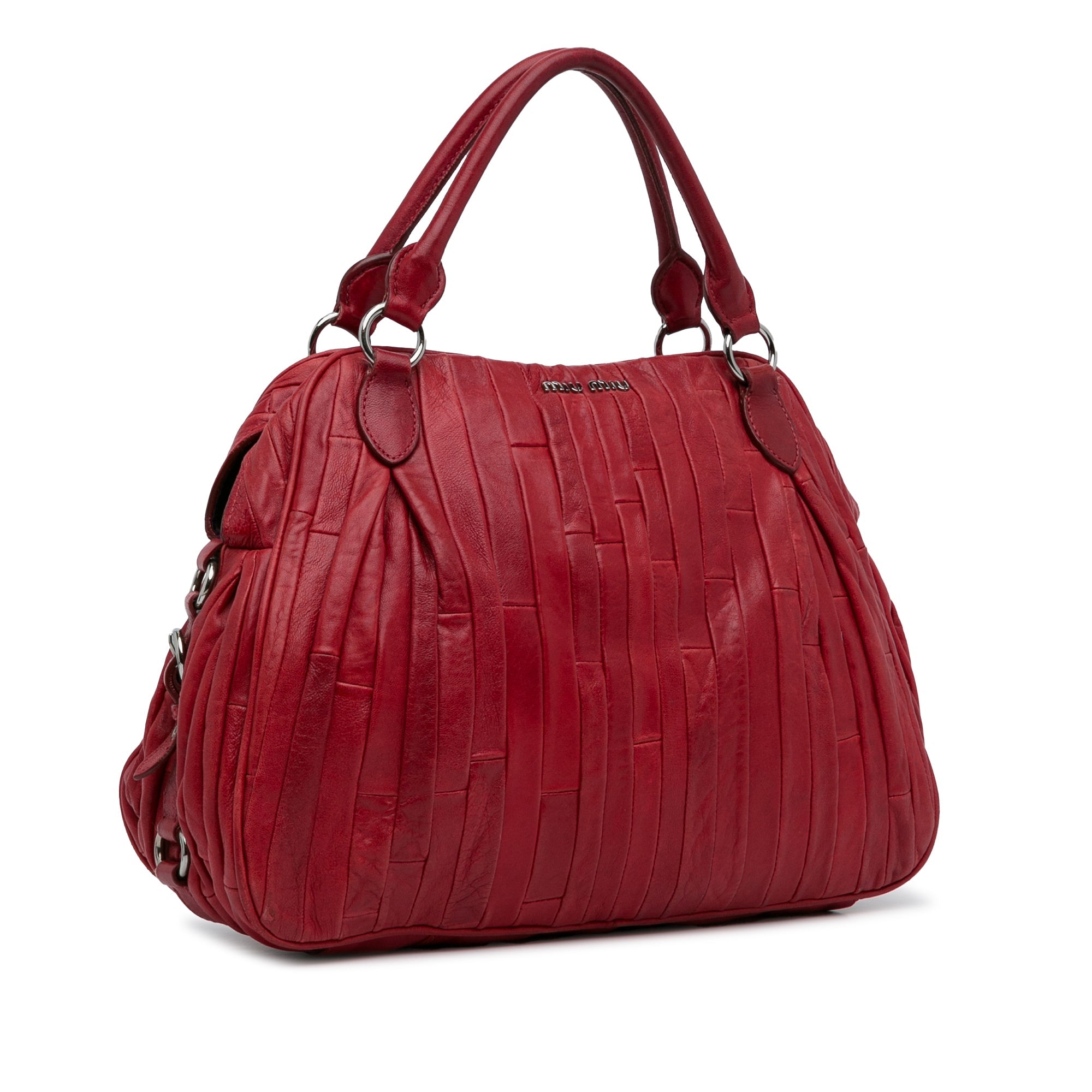 Pre-Owned Authenticated Miu Miu Quilted Tote Bag Calf Leather Red Unisex (Good)