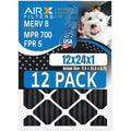 12x24x1 Air Filter MERV 8 Rating, 12 Pack of Furnace Filters Comparable to MPR 700, FPR 5, Pet Odor Retention Filters - Made in USA by AIRX FILTERS WICKED CLEAN AIR.