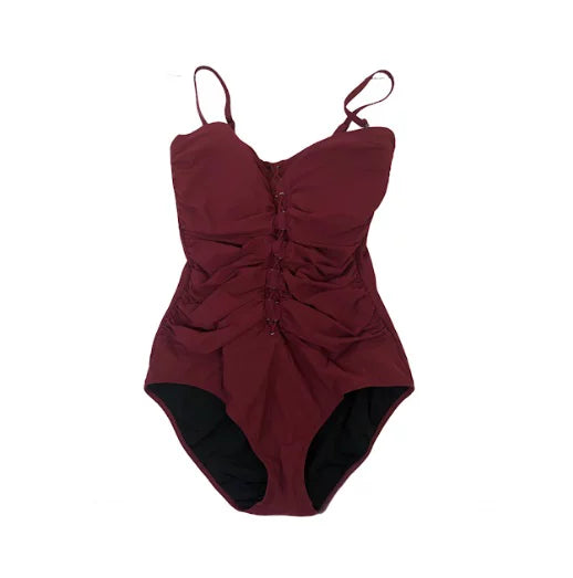 Gottex Women's Swimwear Lace-Up Moto Bandeau One-Piece Swimsuit Red 42, $128 NWT