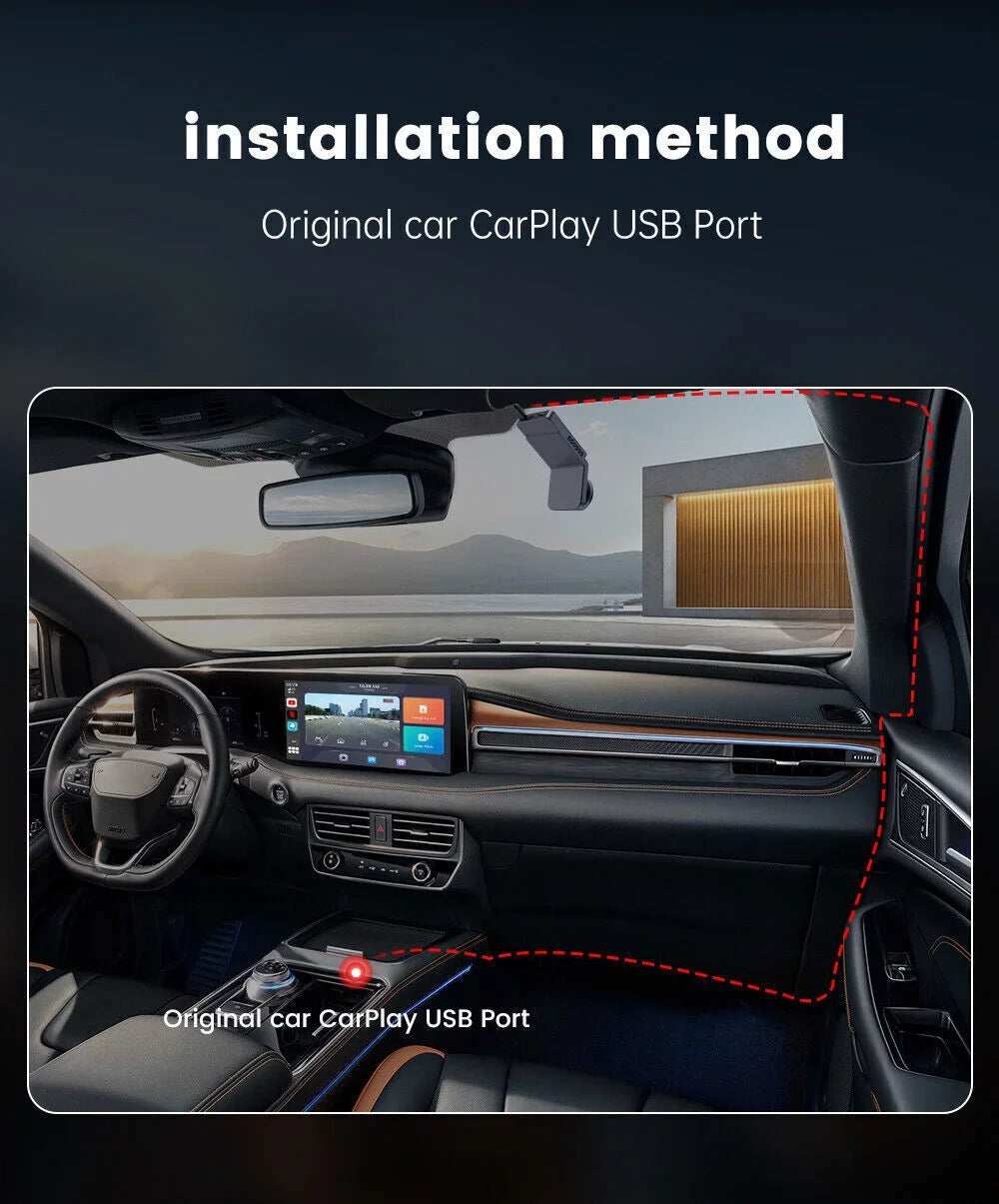 Binize Android 9 Dash Cam Wireless Android Auto & Wireless CarPlay Ai Box Mini Adapter 1080P DashCam 4G+64G