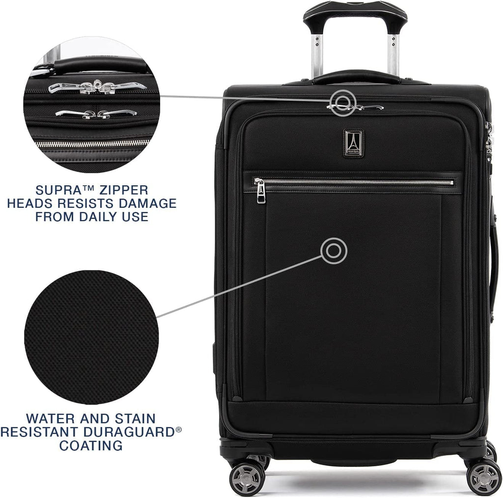 Travelpro Platinum Elite Softside Expandable Checked Luggage, 8 Wheel Spinner Suitcase, TSA Lock, Men and Women, Shadow Black, Checked Medium 25-Inch Checked-Medium 25-Inch Shadow Black