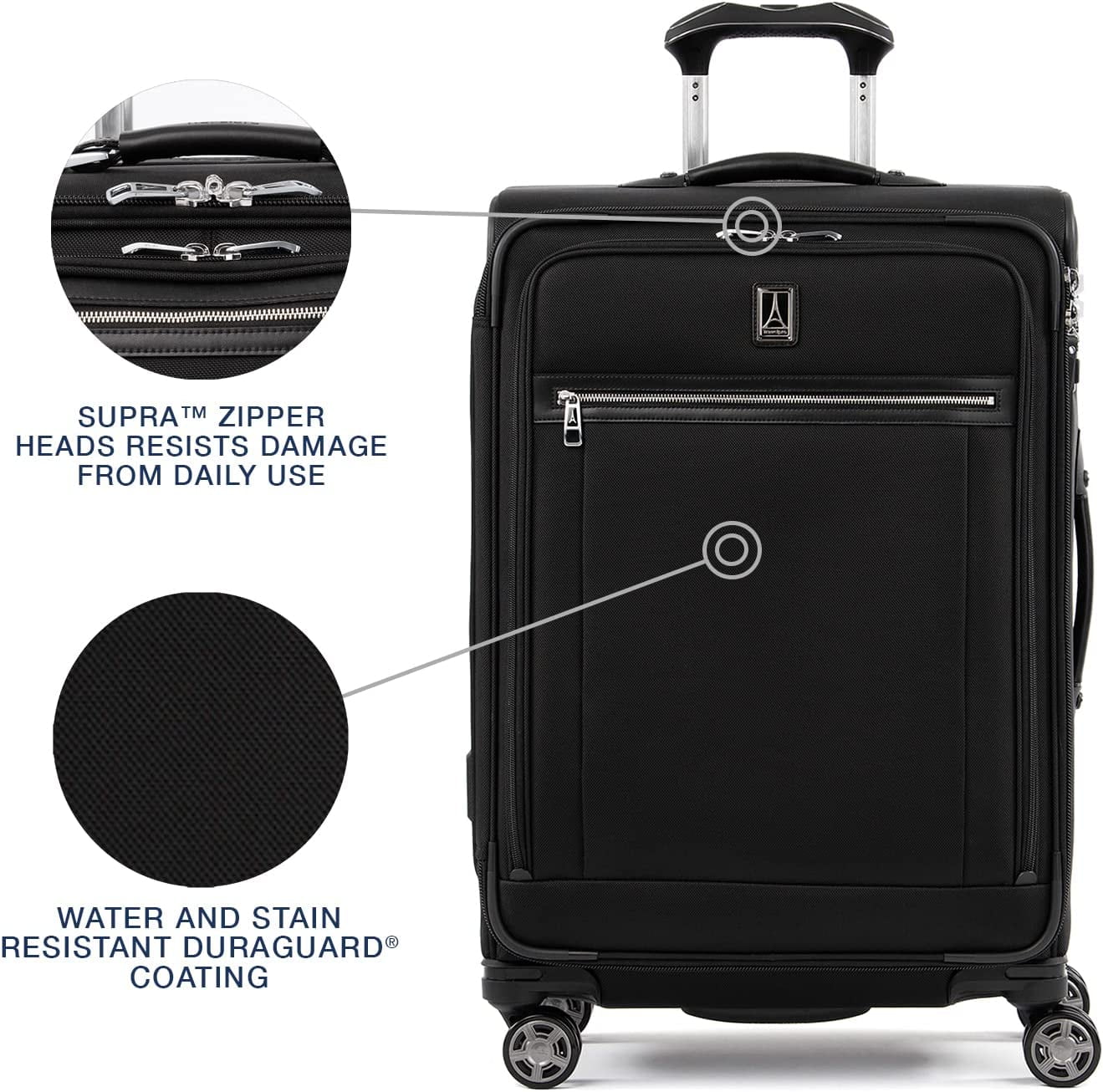 Travelpro Platinum Elite Softside Expandable Checked Luggage, 8 Wheel Spinner Suitcase, TSA Lock, Men and Women, Shadow Black, Checked Medium 25-Inch Checked-Medium 25-Inch Shadow Black