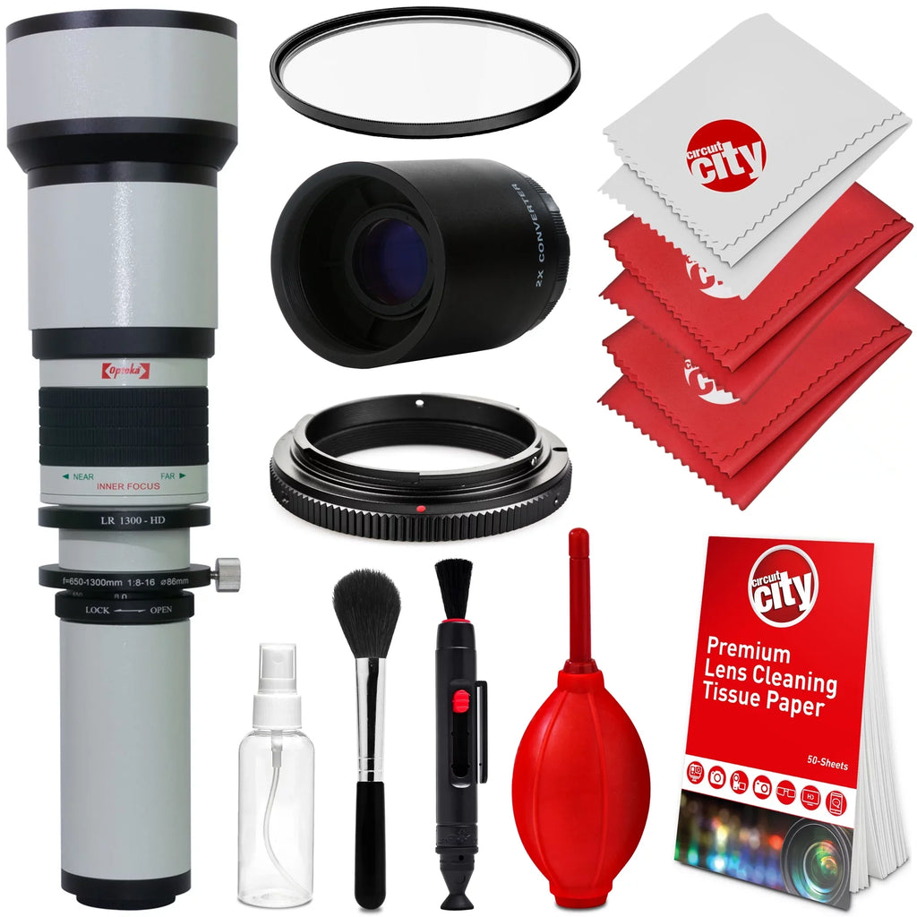 Opteka 650-1300mm (with 2x- 1300-2600mm) f/8 Manual Telephoto Lens + UV for a7r, a7s, a7, a6300, a6000, a5100, a5000, a3000, NEX-7, NEX-6, NEX-5T, 5N, 5R, 3N and other E-Mount Digital SLR Cameras