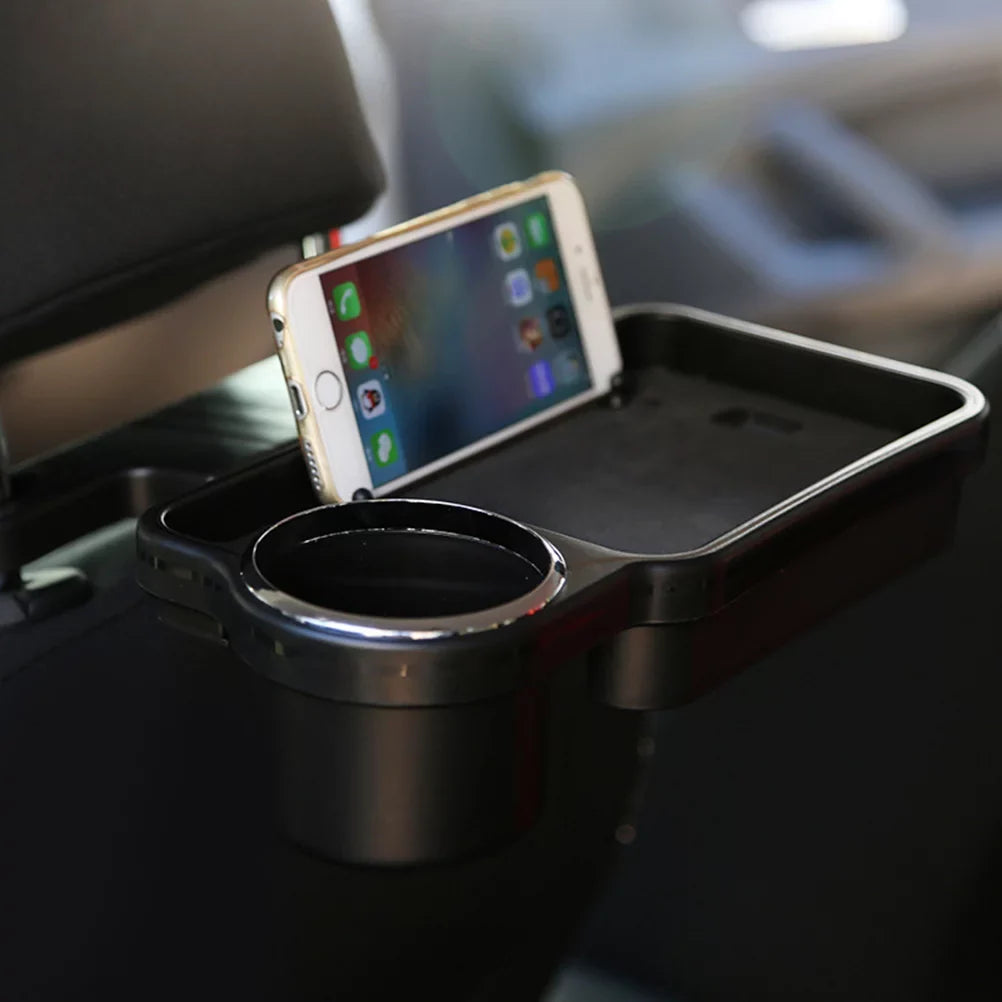 Universal Car Rear Back Seat Travel Table Drink Food Cup Tray Folding Holder Desk Stand Mount (Black)