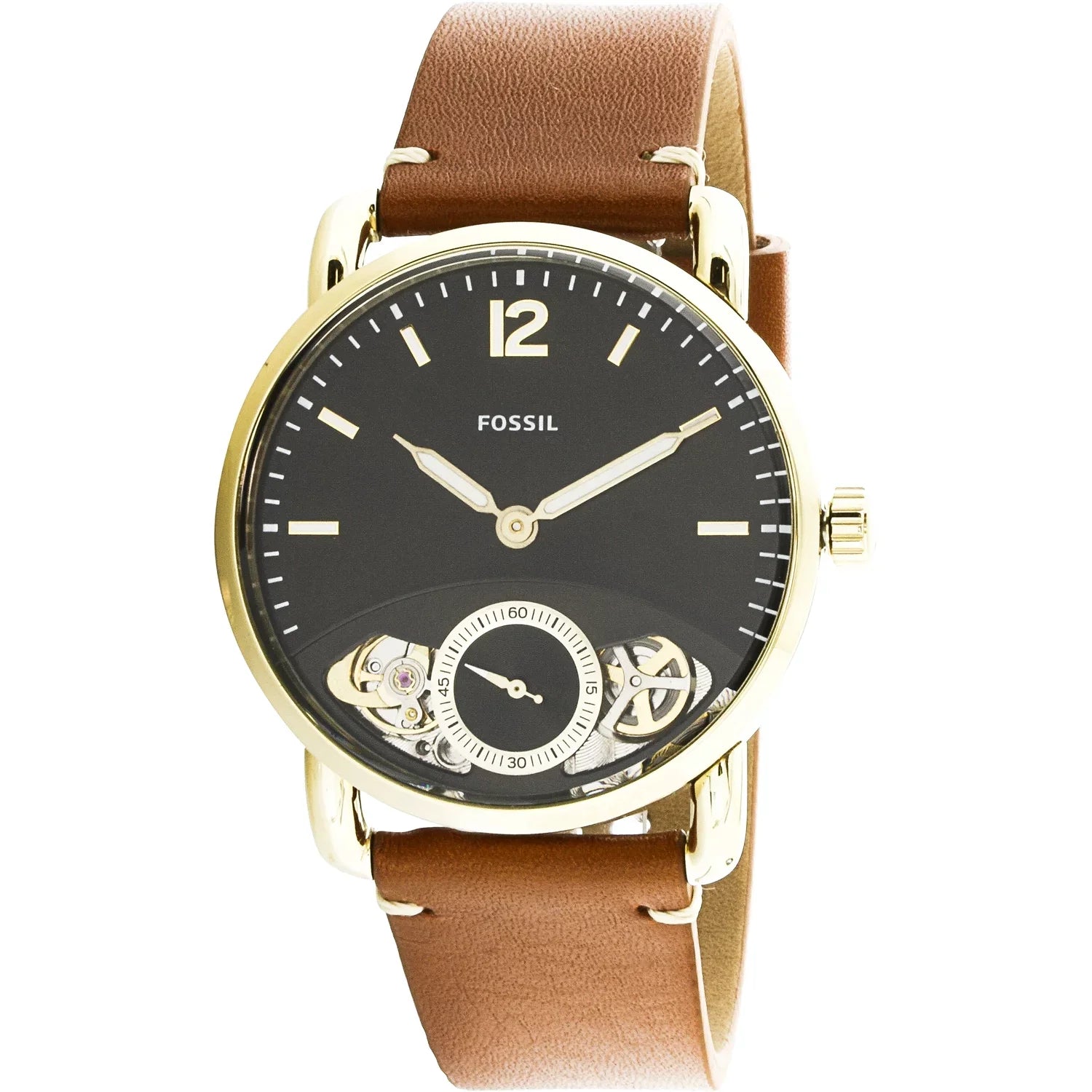 Fossil Men's The Commuter Twist ME1166 Gold Leather Japanese Quartz Fashion Watch