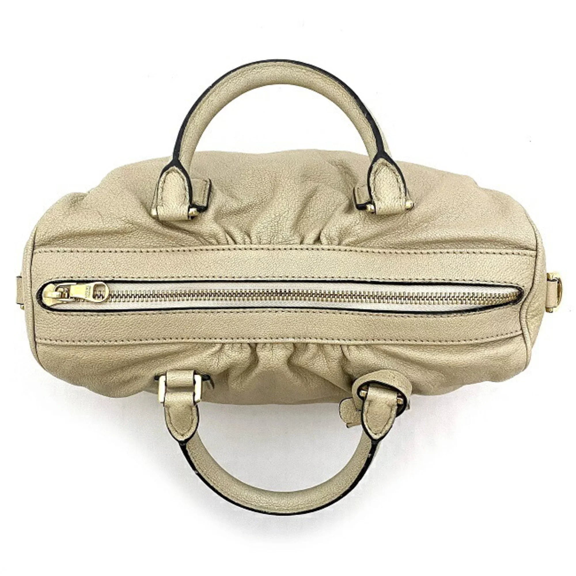 Pre-Owned Loewe 2way Gold Lame Anagram Leather LOEWE Boston Handbag Champagne Women's (Good)