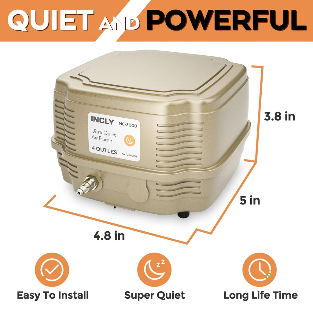 INCLY 7W Aquarium Air Pump 245 Gallon with 4 Adjustable Filter Outlet, Commercial & Quiet Liquid Hydroponics Oxygen Bubbler for Fish Tank Pond Air Stone
