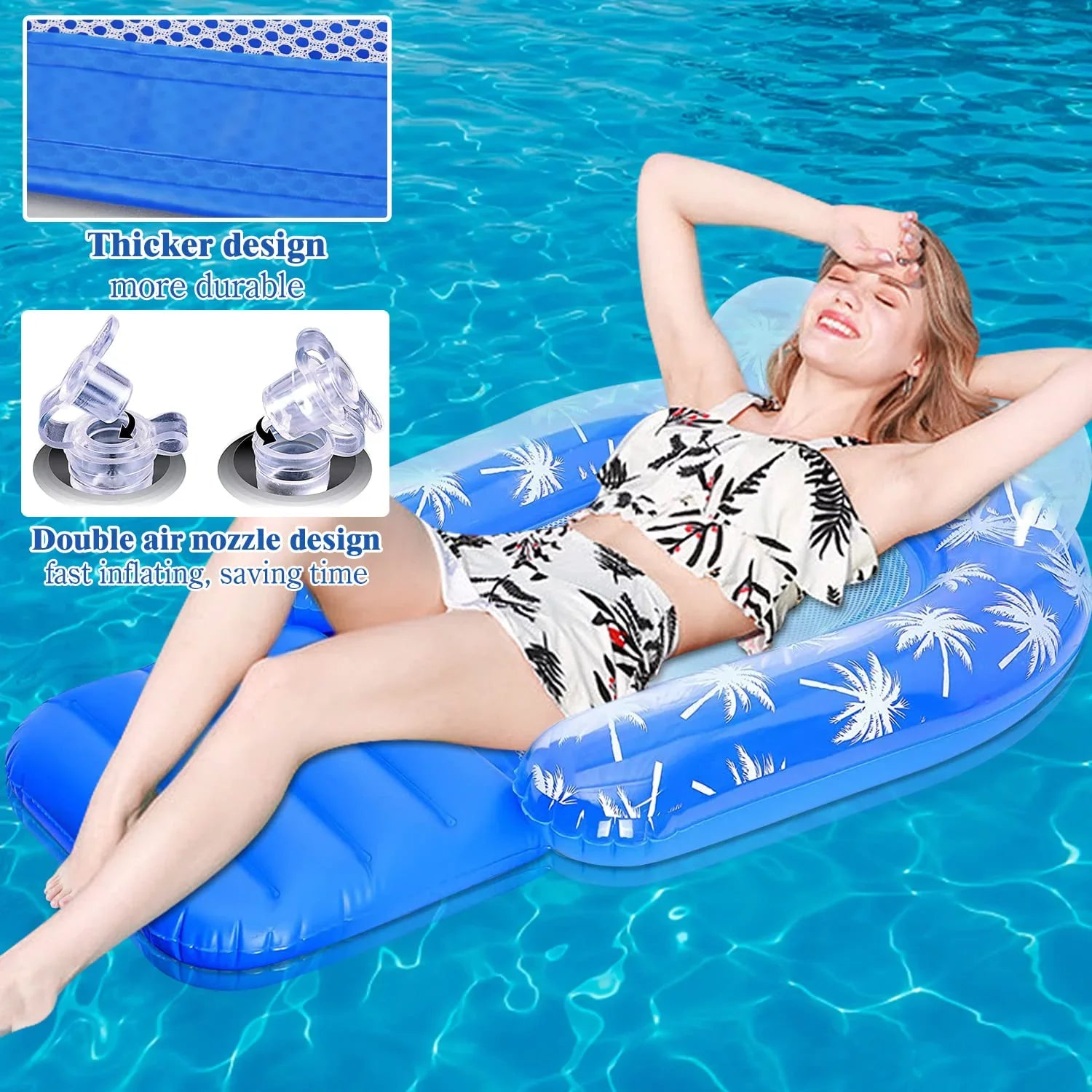 2 Pack Inflatable Pool Chair Float for Adults with Headrest Comfortable Contour Design Perfect for Relaxation, Pool Parties, and Beach Lounging