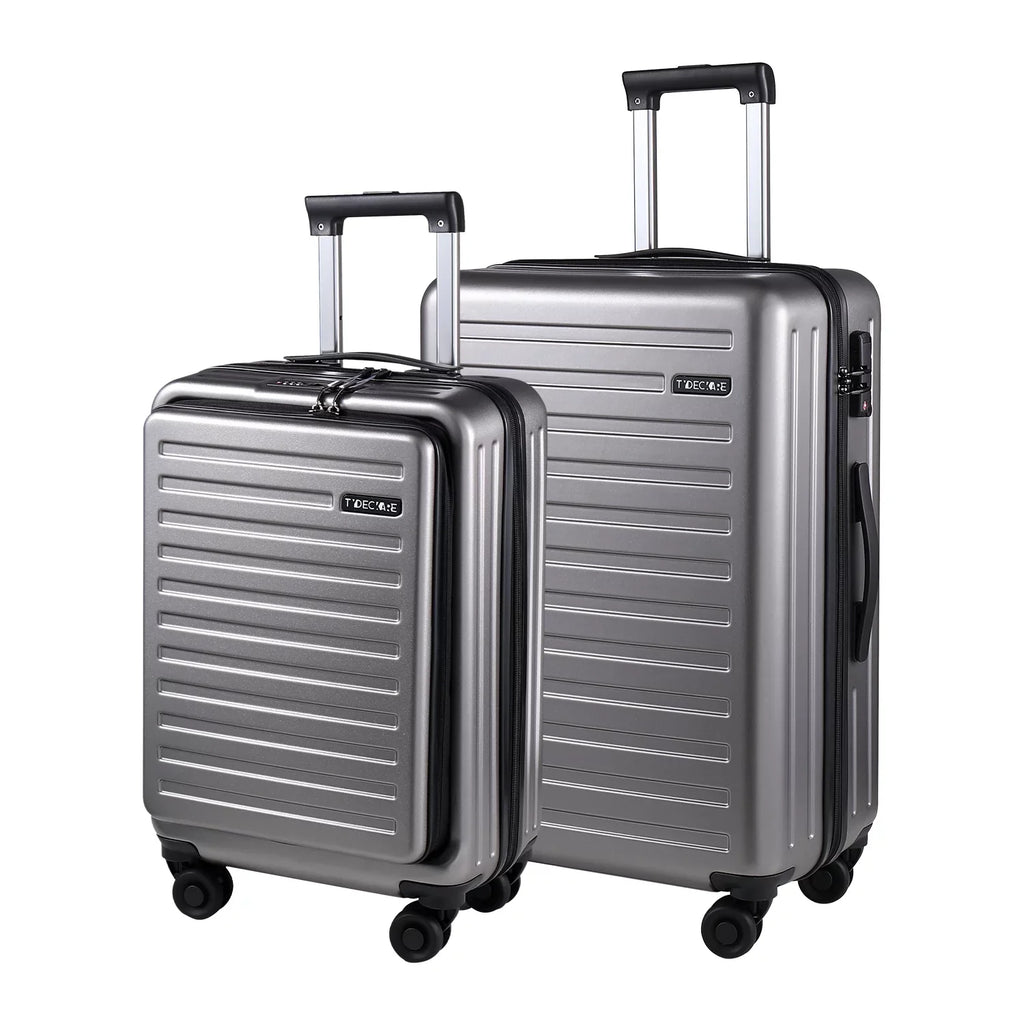 2 Piece 20/24 Luggage Set, Only 20 with Front Notebook Pocket & Expandle, Lightweight ABS+PC Hardshell Suitcase with TSA Lock & Spinner Wheels, 20 Inch 37~41L + 24 Inch 65L,Dark Grey