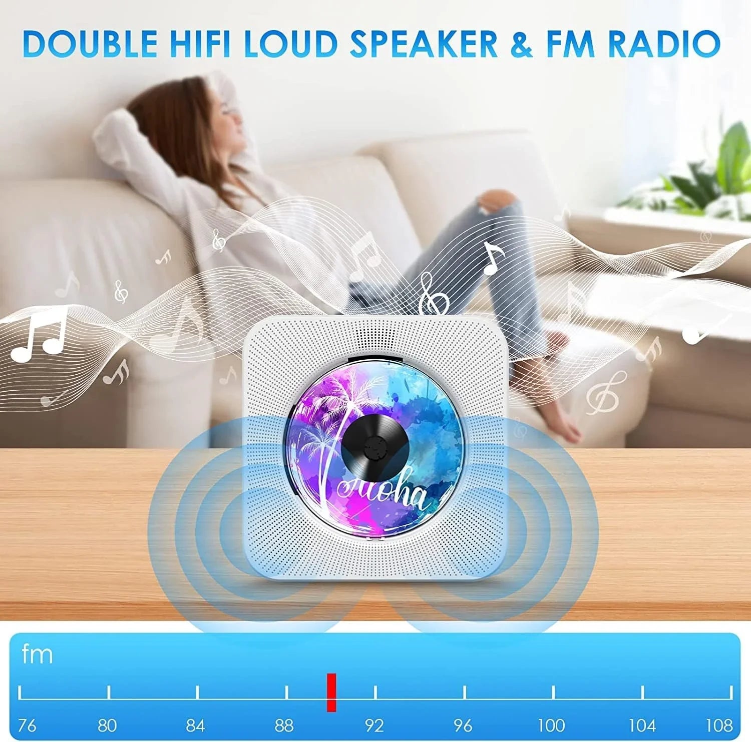 Gueray Portable CD Player with Bluetooth, Desktop CD Music Players for Home Built-in Double HiFi Sound Speakers, Support AUX&USB Headphone Jack, FM Radio Boombox, LCD Monitor Display for Kids Gift